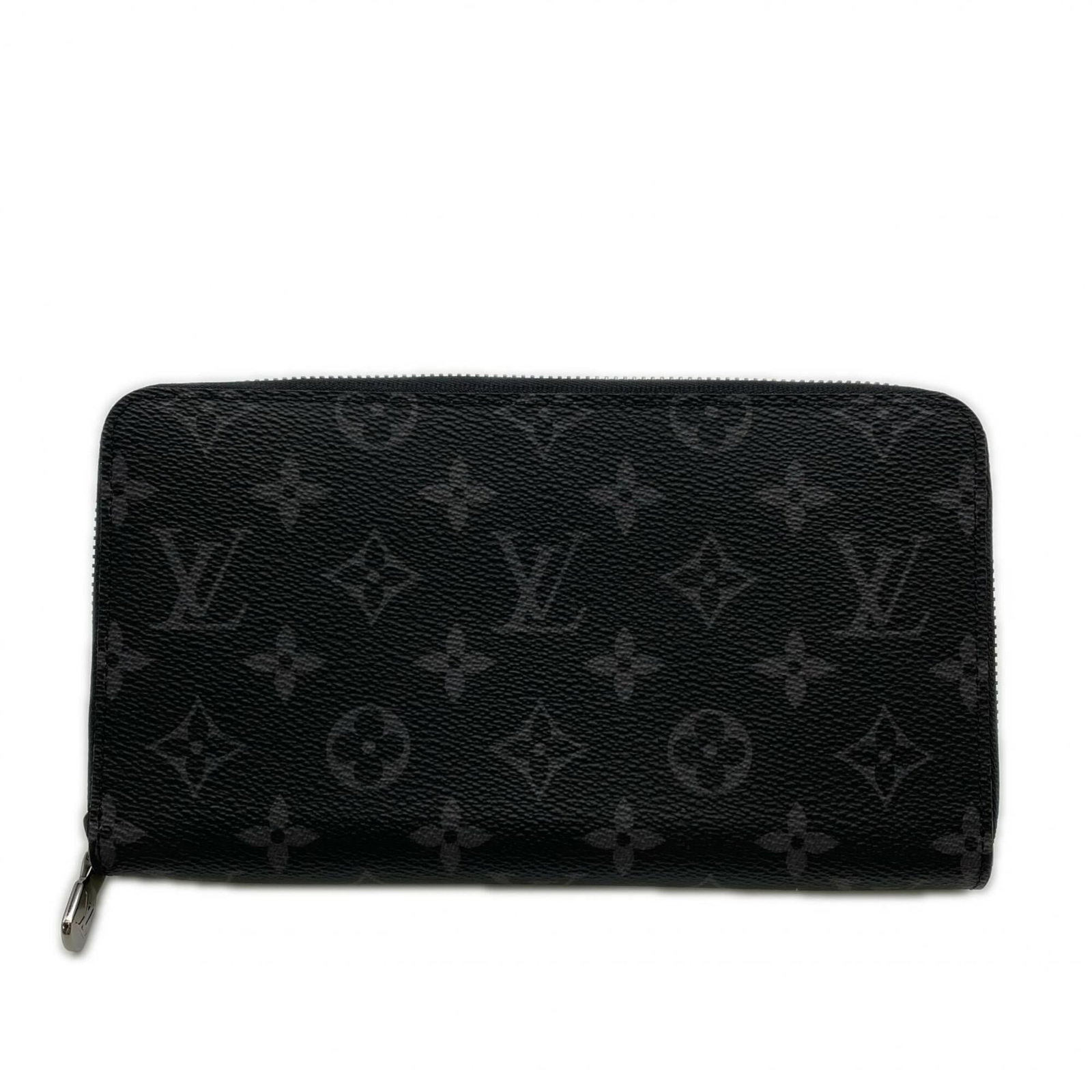 Long Wallet Bi Fold Coated Leather Louis Vuitton: Long Wallet Bi Fold Coated Leather Louis Vuitton Black and gray long wallet with bi-fold design, made from coated canvas and leather. Features a zipper closure and RFID protection on the body,