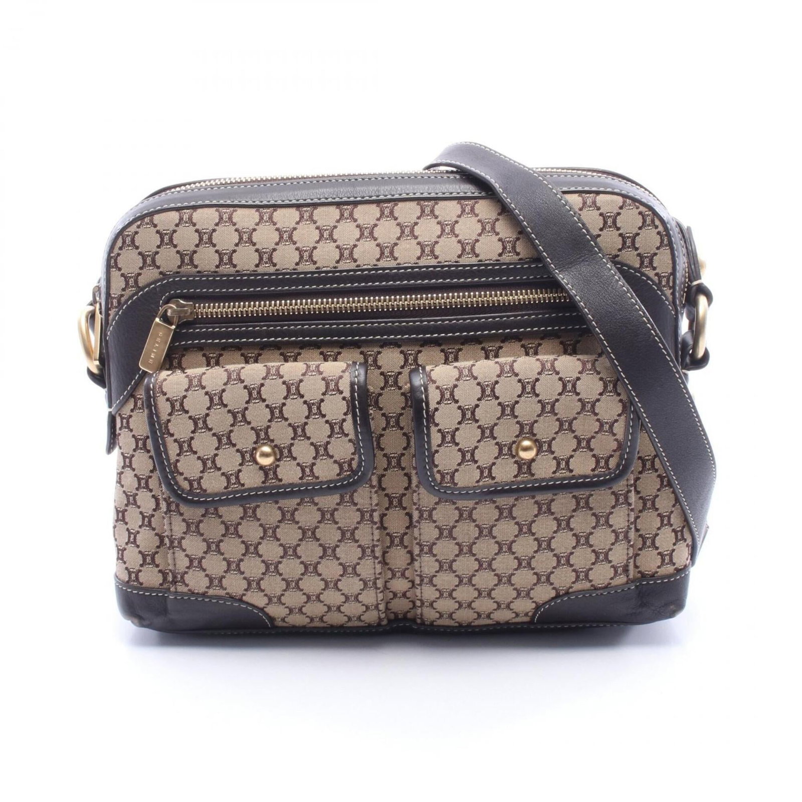 Canvas shoulder bag leather Celine: Canvas shoulder bag leather Celine Canvas and leather shoulder bag from Celine, featuring a beige and brown color combination. The bag measures 21cm x 26cm x 7cm and has a classic design that fits wel