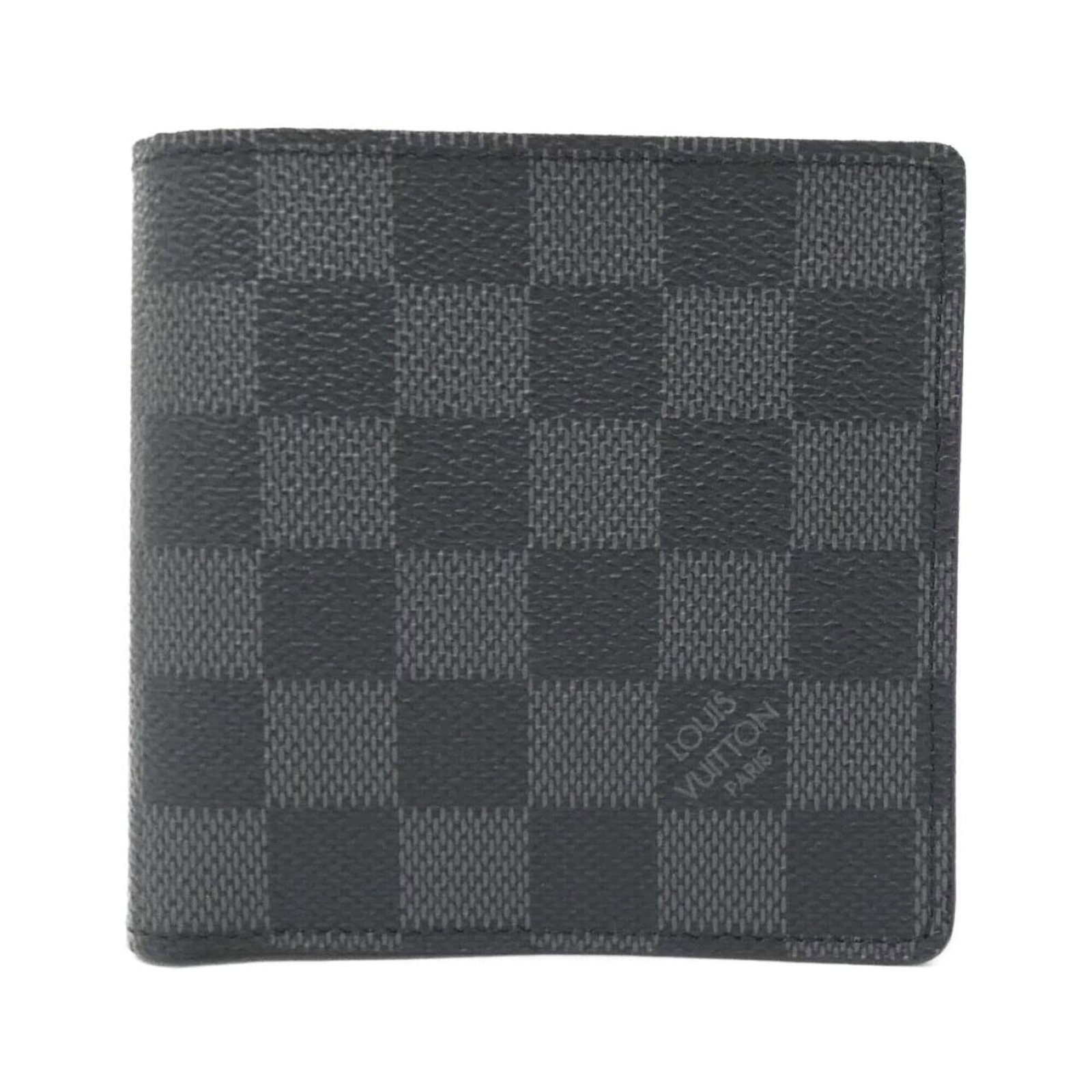 Coated Canvas Bi Fold Louis Vuitton Wallet: Coated Canvas Bi Fold Louis Vuitton Wallet Coated canvas bi-fold wallet from Louis Vuitton, featuring a sleek graphite color and durable construction. Measuring 11cm x 12cm x 2cm, this compact wallet 