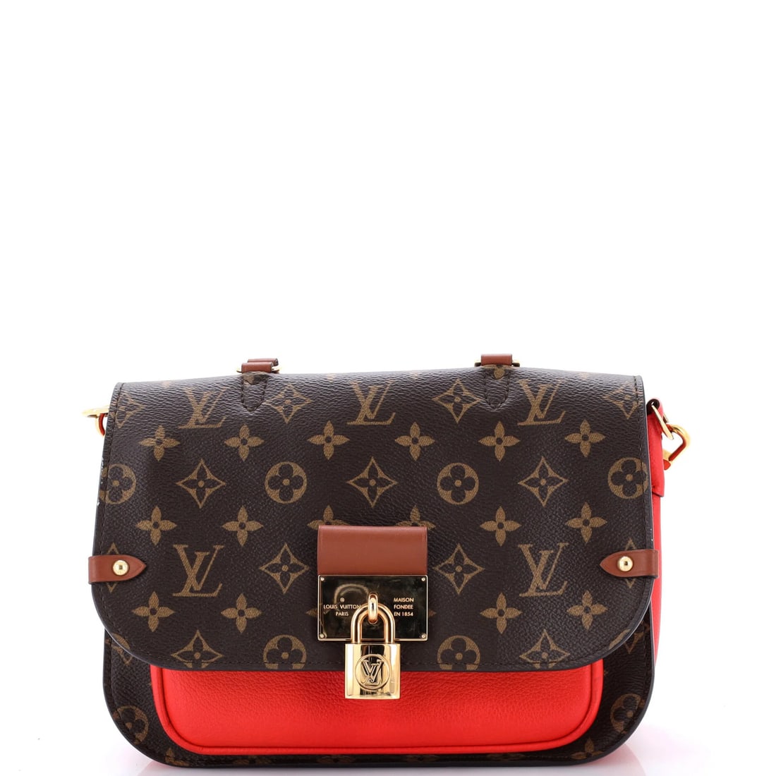 Vuitton Louis Vaugirard Monogram Canvas Leather Handbag: Vuitton Louis Vaugirard Monogram Canvas Leather Handbag The Vuitton Louis Vaugirard Monogram Canvas Leather Handbag boasts a striking red exterior with brown and red accents, adorned with the iconic