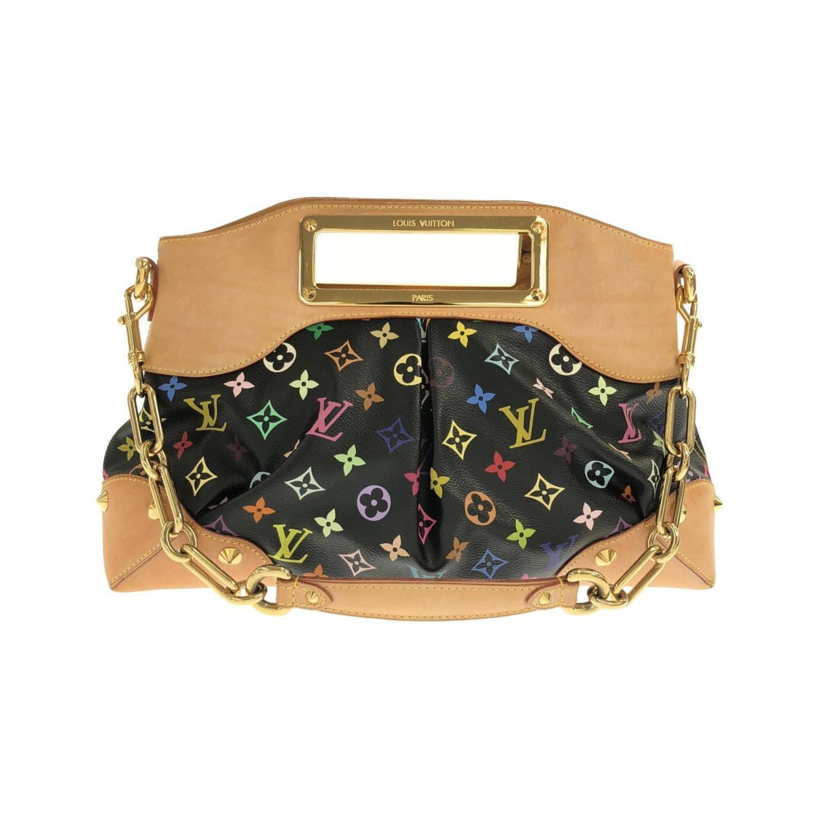 Canvas Coated Louis Vuitton Handbag: Canvas Coated Louis Vuitton Handbag Black coated canvas Louis Vuitton handbag with gold hardware, measuring 26.5cm x 36cm x 9cm, features a classic design and durable construction. The bag's coated