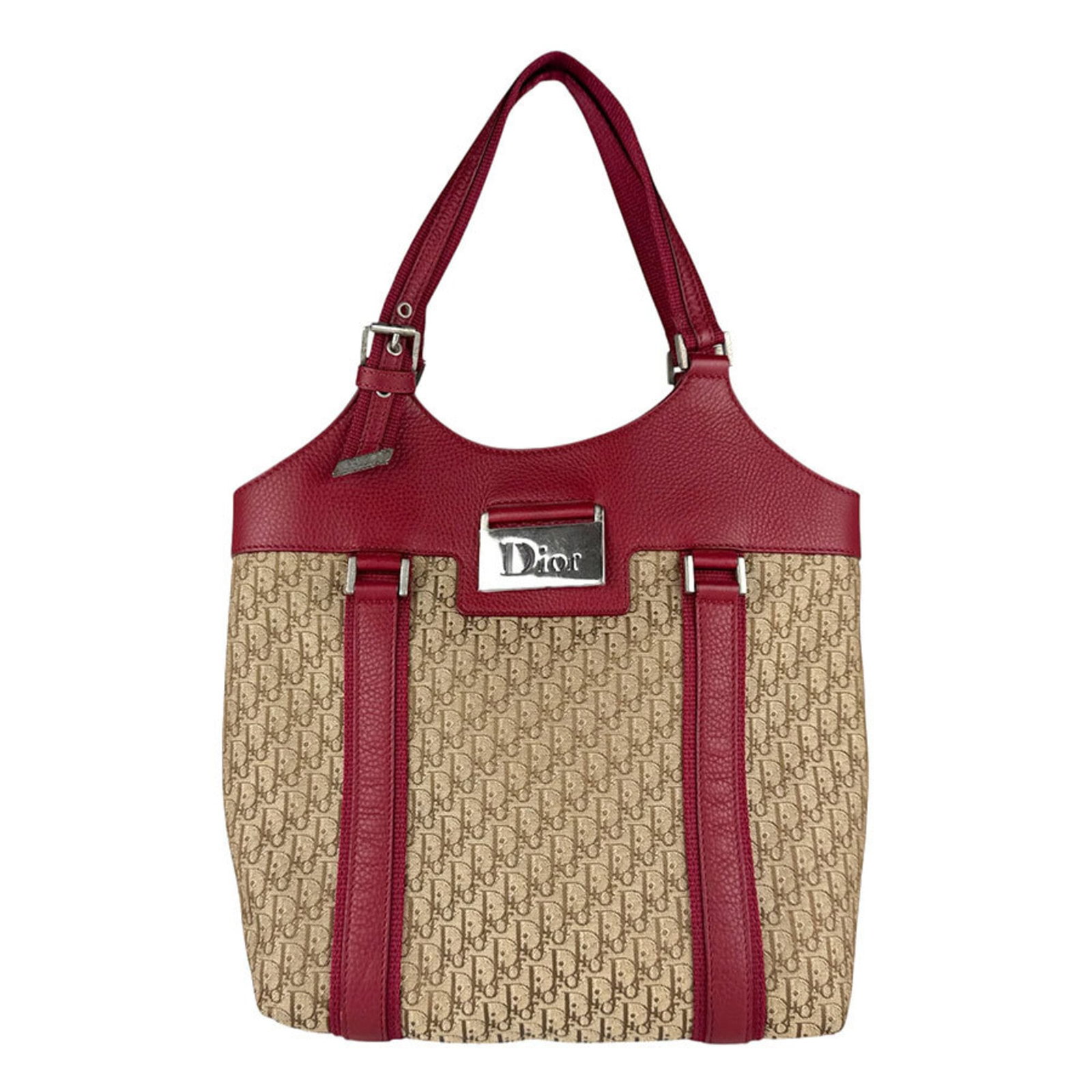 Handbag Dior Christian Leather Canvas: Handbag Dior Christian Leather Canvas This Dior Christian Leather Canvas handbag boasts a classic design with a rich brown and red color combination. Made from high-quality leather and canvas, its