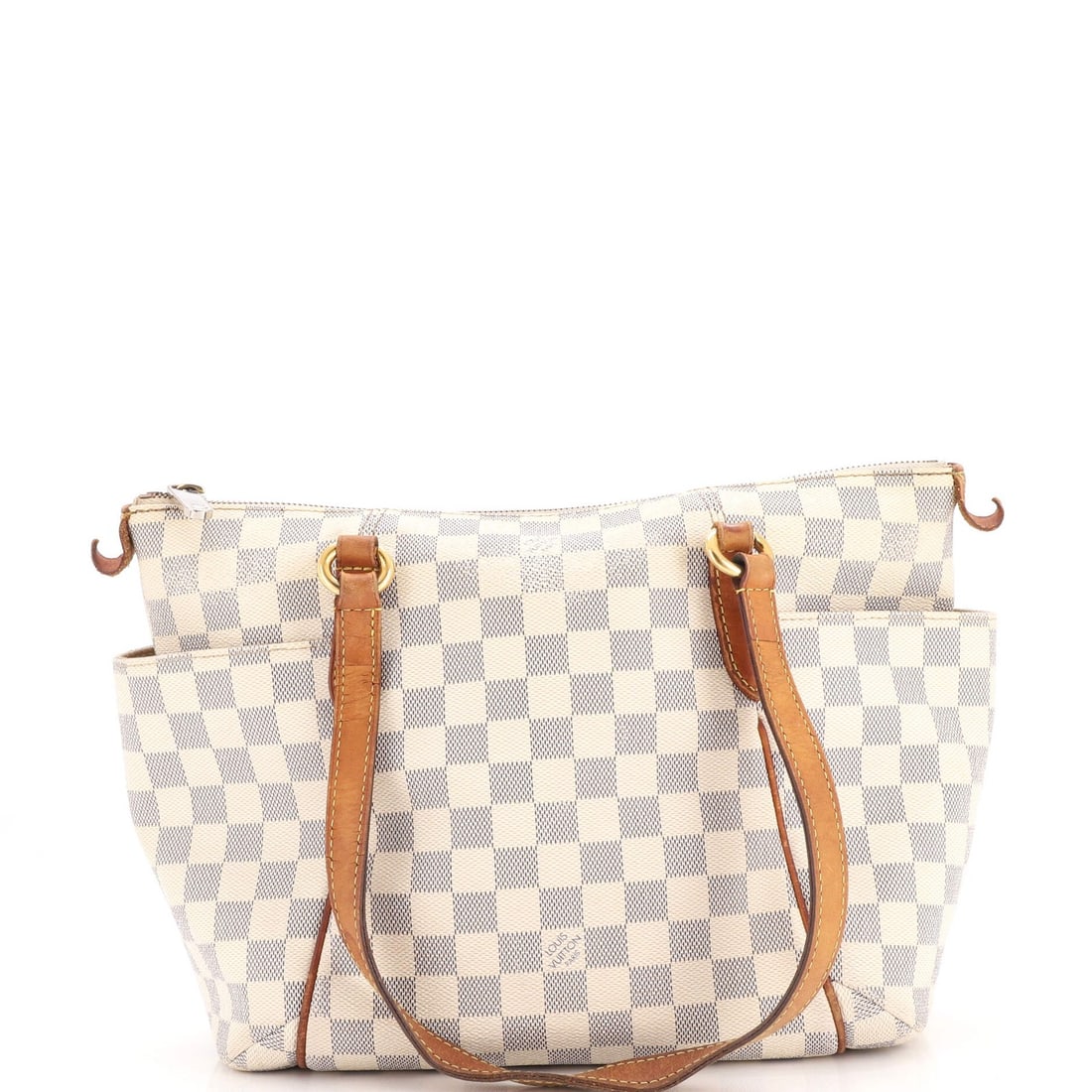 Louis Vuitton Damier Handbag Totally: Louis Vuitton Damier Handbag Totally White Louis Vuitton Damier PM Totally shoulder bag with canvas coated exterior and neutral interior, featuring gold hardware. The bag showcases heavy corner wear, 
