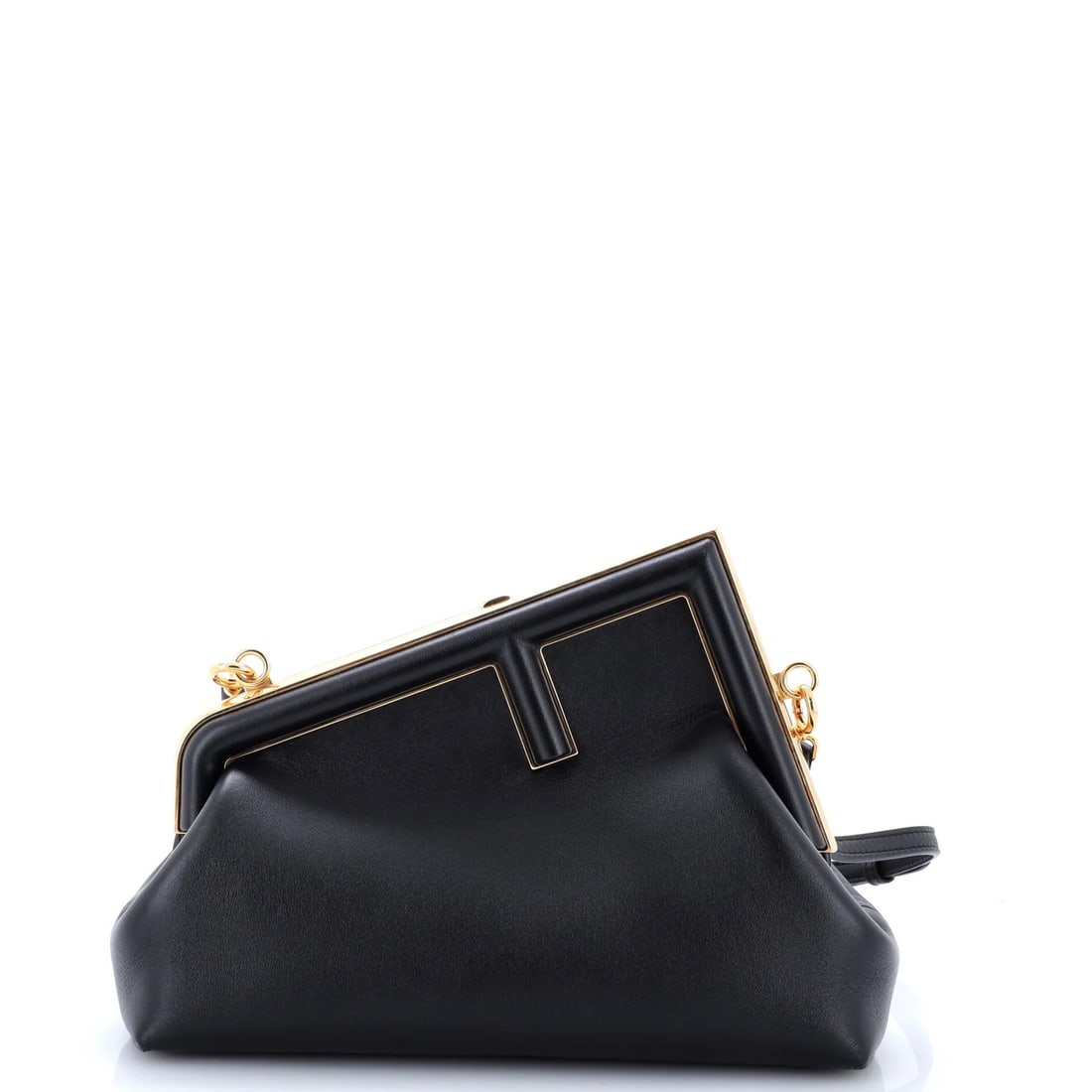Bag Leather Small Fendi: Bag Leather Small Fendi Small Fendi Leather Clutch in Black. This small bag features genuine leather exterior, canvas interior, and gold hardware, with minor scuffs and creases on the exterior and