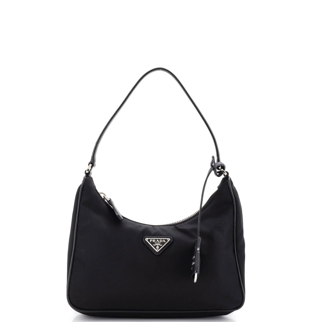 Prada Re-Edition 2005 Hobo Tessuto with Saffiano Leather Mini: Prada Re-Edition 2005 Hobo Tessuto with Saffiano Leather Mini Black Prada Re-Edition 2005 Hobo Tessuto with Saffiano Leather Mini Bag features a classic design with minor scuffs and creases. The