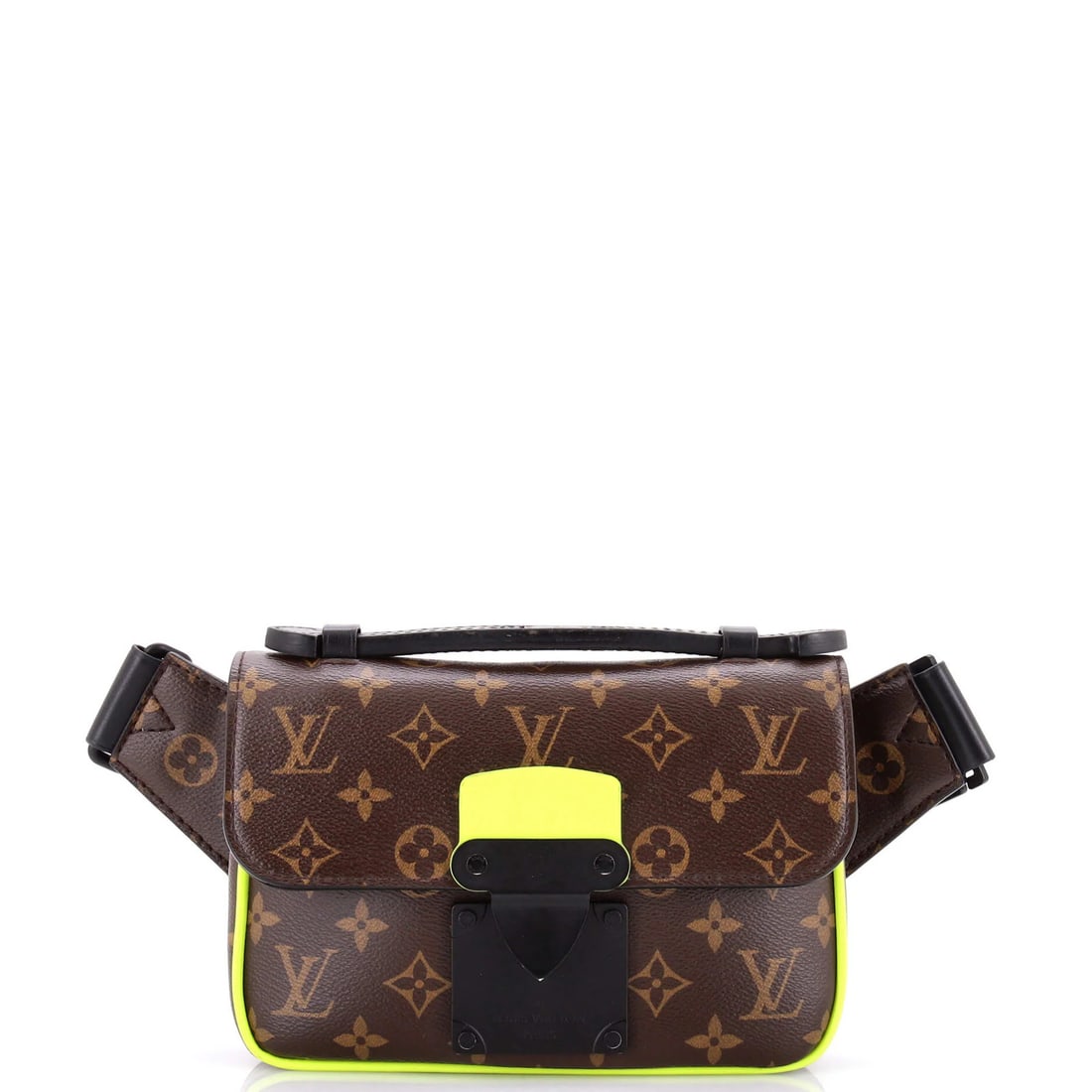 Louis Vuitton S Lock Sling Bag Canvas Macassar Monogram: Louis Vuitton S Lock Sling Bag Canvas Macassar Monogram Canvas S Lock Sling Bag in Monogram Canvas with Yellow and Brown Accents, featuring the iconic Macassar pattern. This Louis Vuitton bag boasts a