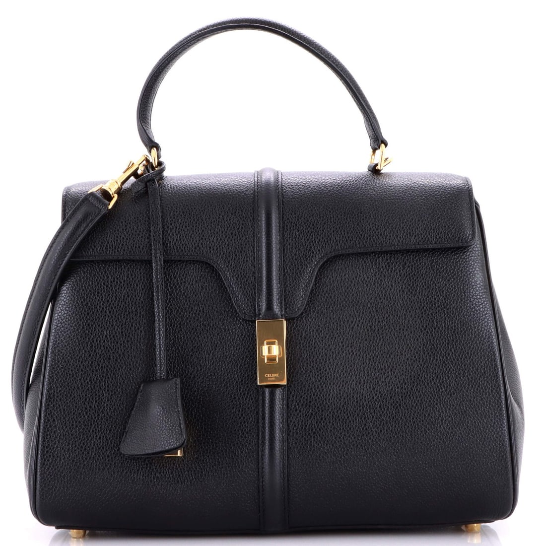 Celine 16 Top Handle Bag Grained Calfskin Medium: Celine 16 Top Handle Bag Grained Calfskin Medium Celine's 16 Top Handle Bag boasts sleek design and premium materials, featuring a medium size with a classic top handle. Crafted from high-quality