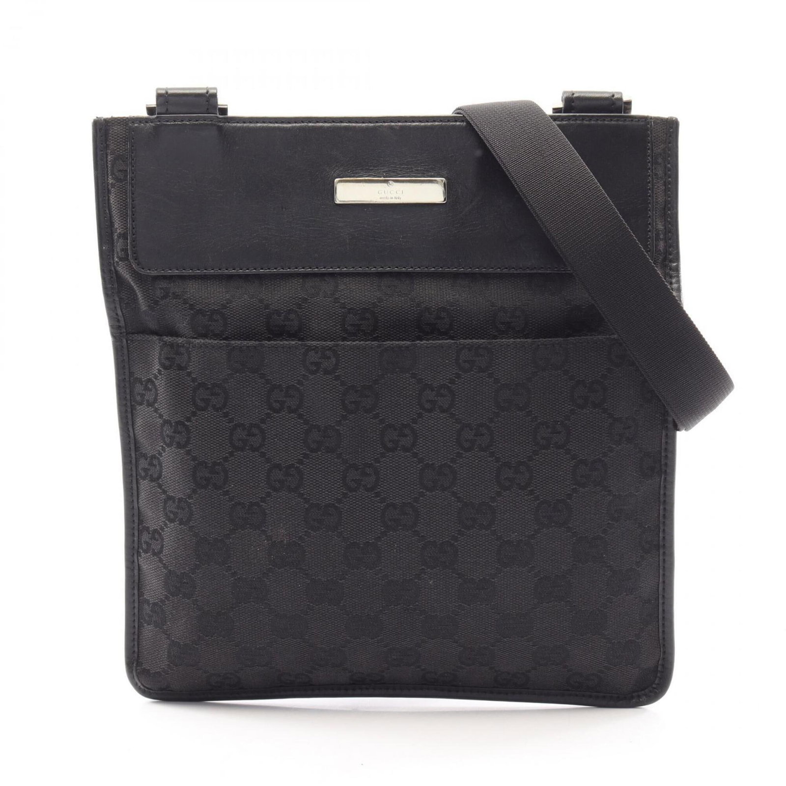 Canvas leather handbag shoulder gucci bag: Canvas leather handbag shoulder gucci bag Canvas leather handbag with shoulder strap, bearing a signature, in black. This Gucci MPN 27639 shoulder bag features canvas and leather materials, measuring 