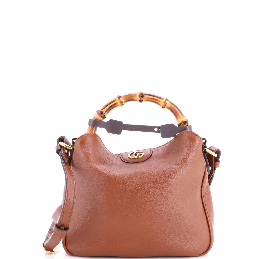 Gucci Diana NM Bamboo Shoulder Bag Leather Small: Gucci Diana NM Bamboo Shoulder Bag Leather Small Small Gucci Diana NM Bamboo Shoulder Bag in Brown Leather. This excellent condition bag features minor creases, scuffs, and aged gold hardware, with a 