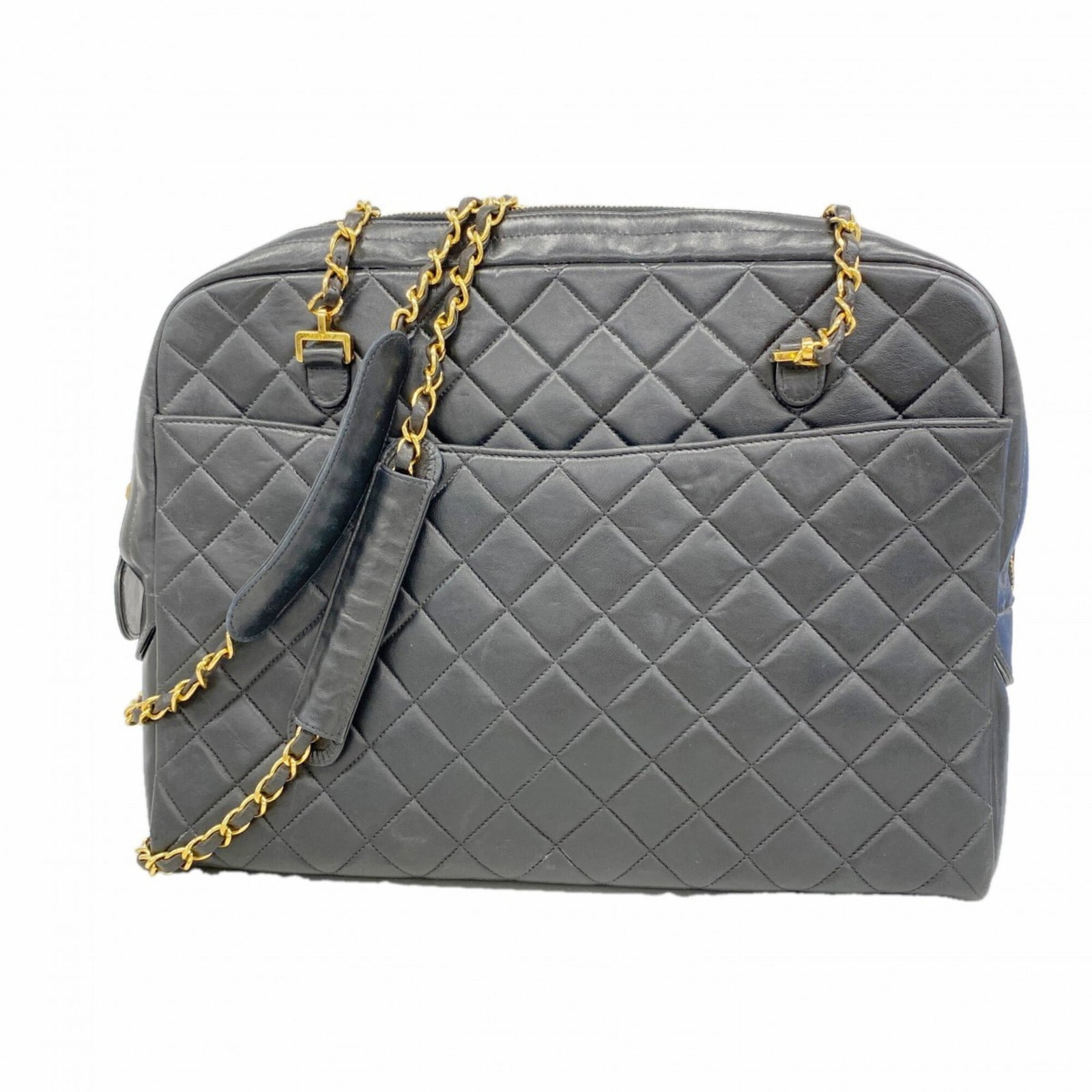 Shoulder Bag Leather Chanel: Shoulder Bag Leather Chanel This black leather shoulder bag from Chanel features lambskin material, gold hardware, and a classic design. Made with high-quality leather, its sleek shape and timeless