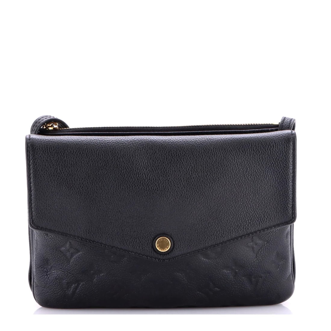 Twice Handbag Monogram Leather Louis Vuitton Empreinte: Twice Handbag Monogram Leather Louis Vuitton Empreinte Twice Handbag Monogram Leather Louis Vuitton Empreinte features a classic black exterior with scuffs, edge wear, and minor creases. The interior 
