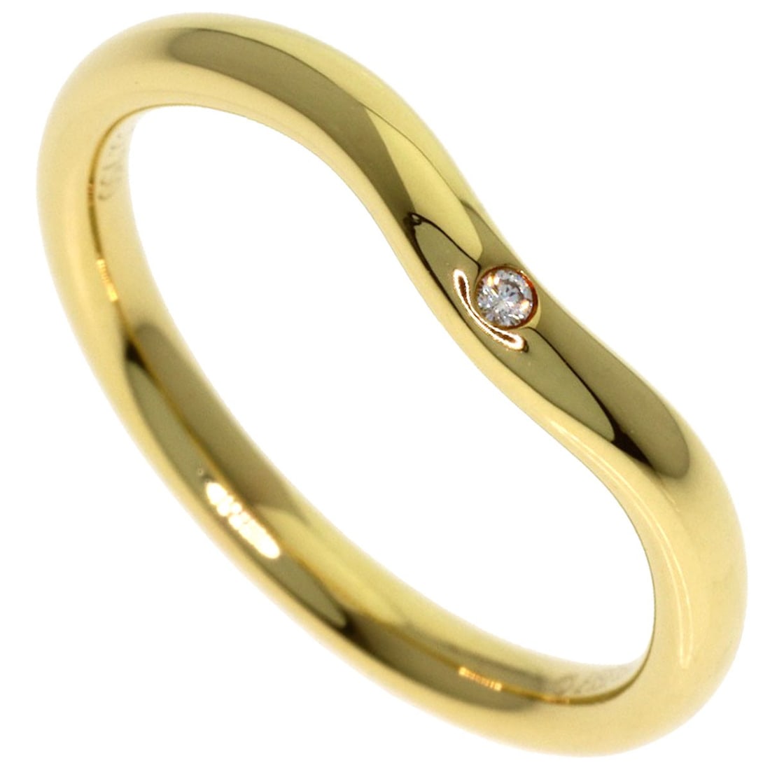 Tiffany&Co. Curved Band 1P Diamond Ring K18 Yellow Gold: Tiffany&Co. Curved Band 1P Diamond Ring K18 Yellow Gold Tiffany&Co.'s Curved Band 1P Diamond Ring showcases a stunning K18 Yellow Gold setting, adorned with a diamond. The ring's curved design adds a