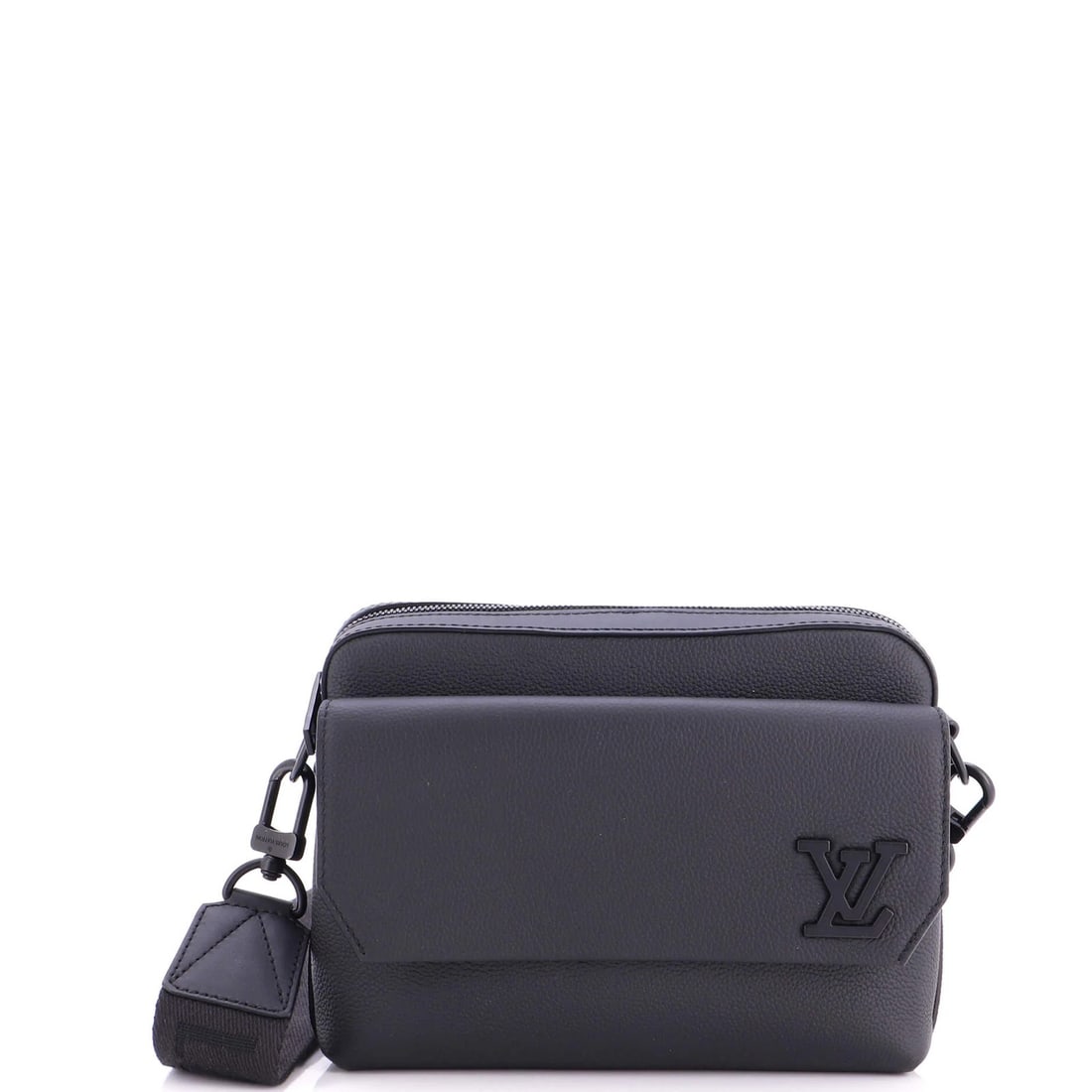 Vuitton Messenger Bag Fastline Leather Aerogram: Vuitton Messenger Bag Fastline Leather Aerogram Black Louis Vuitton Fastline Messenger Bag Aerogram with scuffed leather exterior and black interior, featuring a classic cross-body design. The bag mea