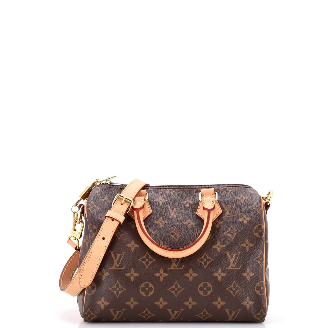 Monogram Canvas 25 Bag Louis Vuitton Speedy Bandouliere: Monogram Canvas 25 Bag Louis Vuitton Speedy Bandouliere Brown Monogram Canvas 25 Speedy Bandouliere Bag with Gold Hardware, featuring a classic top handle design and heavy canvas exterior. This pre-ow