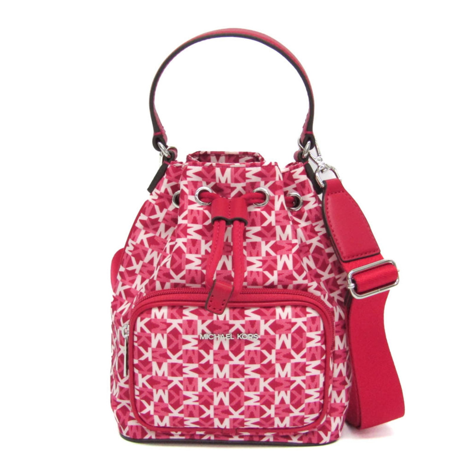 Polyester Handbag Bag Shoulder by Michael Kors: Polyester Handbag Bag Shoulder by Michael Kors Pink and Raspberry Polyester Shoulder Bag by Michael Kors features an open pocket, zipper pocket, and adjustable strap length. The bag measures 22cm x