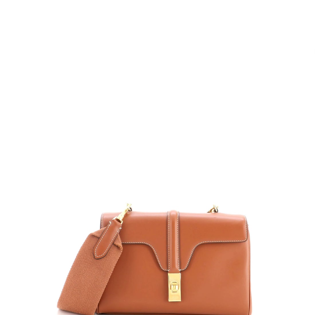 Celine Soft 16 Bag Smooth Calfskin Teen: Celine Soft 16 Bag Smooth Calfskin Teen Soft and stylish, the Celine Soft 16 Bag features smooth calfskin leather exterior in rich brown. With its sleek design and gold hardware, this shoulder bag exu