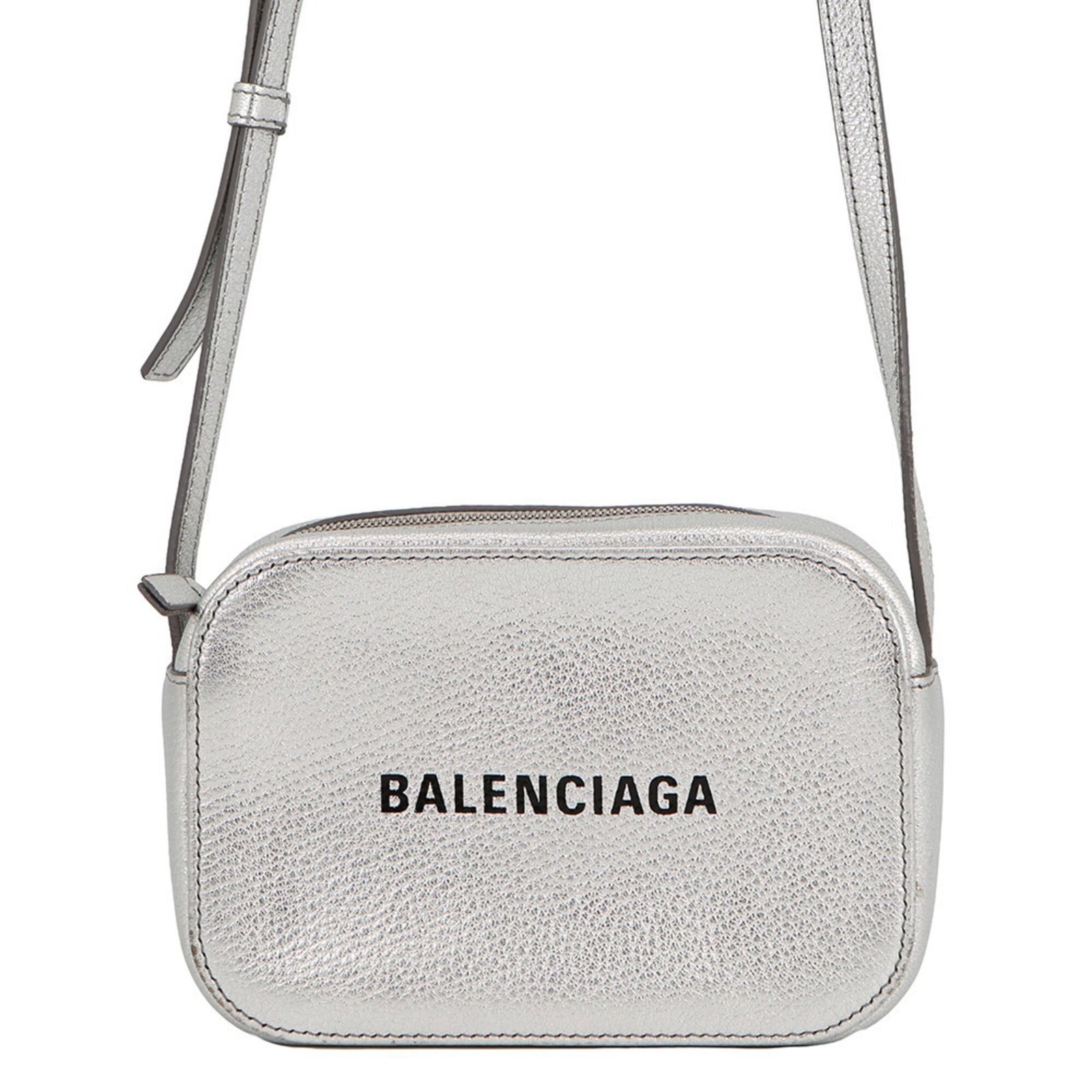 Balenciaga Handbag Shoulder Bag Leather: Balenciaga Handbag Shoulder Bag Leather Silver Balenciaga leather shoulder bag with silver hardware and zipper closure, measuring 12cm x 17cm x 5.5cm. Features adjustable strap length from 113.5cm to 
