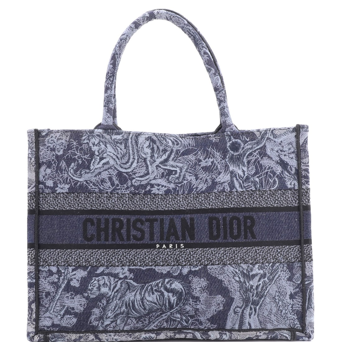 Christian Dior Embroidered Canvas Book Tote Medium: Christian Dior Embroidered Canvas Book Tote Medium The Christian Dior Embroidered Canvas Book Tote Medium boasts a striking blue exterior with intricate embroidery, adding a touch of elegance to its