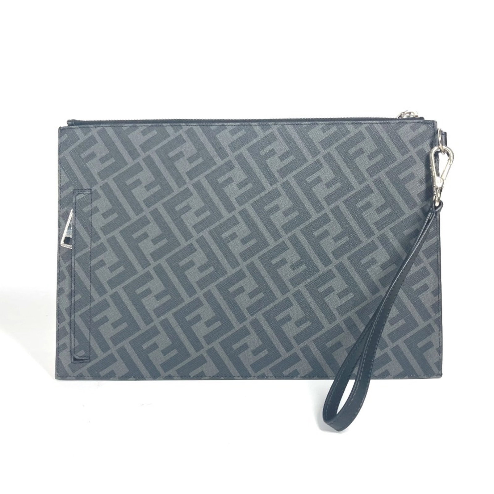 Leather pouch clutch bag by Fendi: Leather pouch clutch bag by Fendi Leather pouch clutch bag by Fendi, featuring black, gray, and yellow color options. Measuring 19.5cm x 29.5cm in size, this stylish accessory comes with a box and