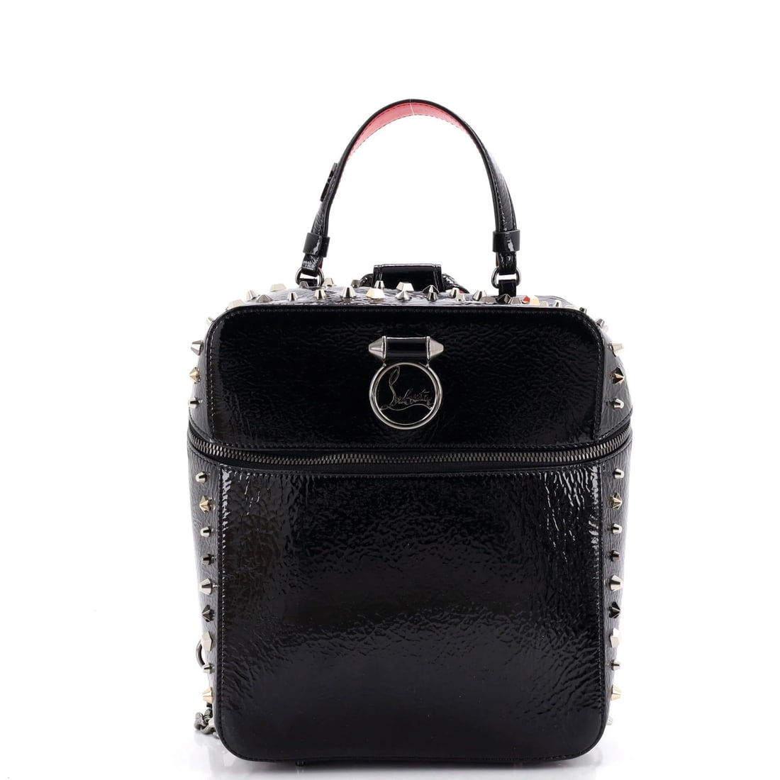 Patent rubylou backpack by Christian Louboutin: Patent rubylou backpack by Christian Louboutin Christian Louboutin's Rubylou backpack boasts patent leather exterior in sleek black, adding an edgy touch to its classic design. This stylish backpack