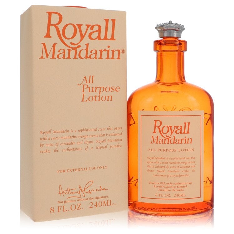 Royall Mandarin by Royall Fragrances All Purpose Lotion / Cologne 8 oz: Royall Mandarin by Royall Fragrances All Purpose Lotion / Cologne 8 oz Royall Mandarin by Royall Fragrances is a fresh citrus scent featuring the aroma of Mandarin oranges. This 8 oz cologne from a