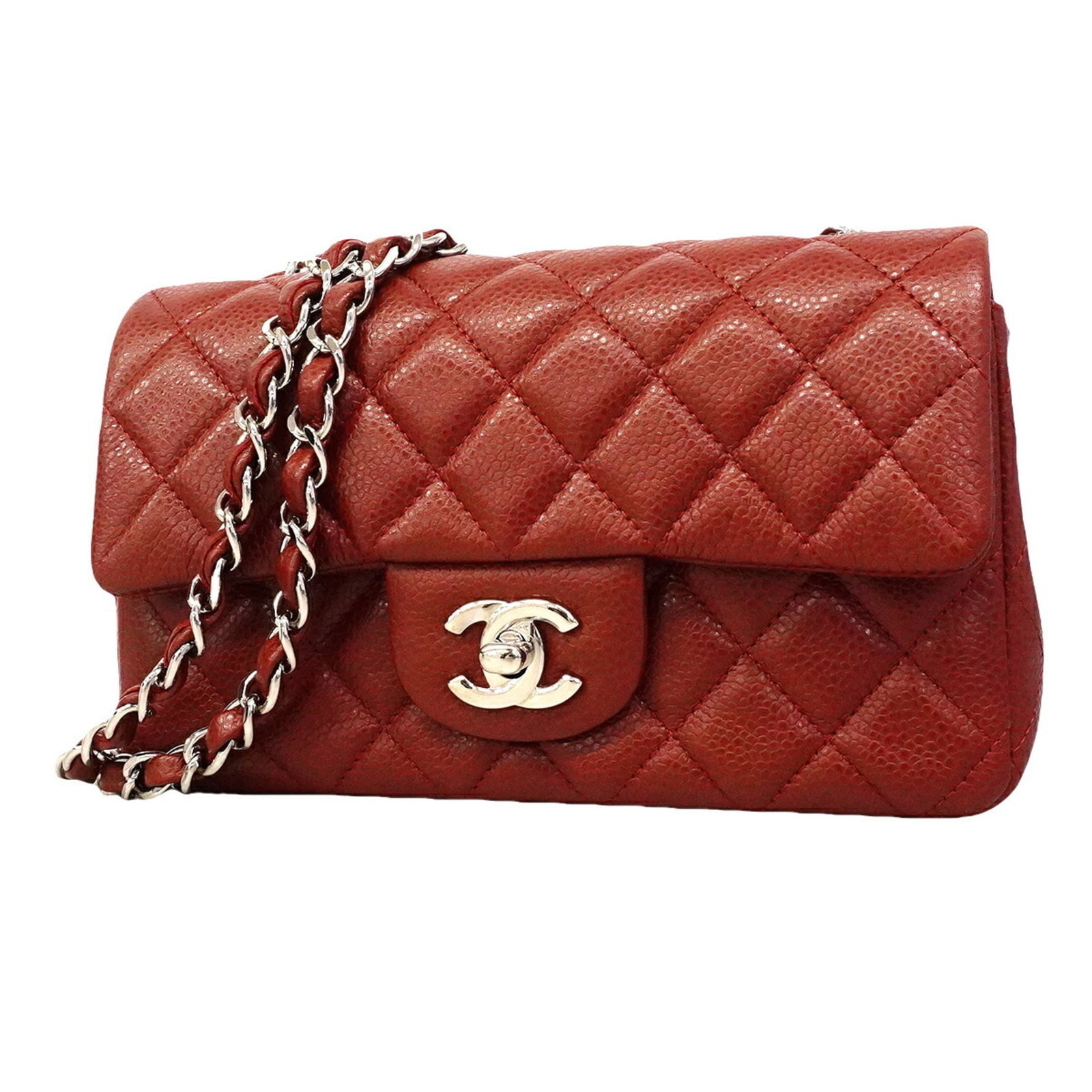 Calfskin Grained Chanel Bag: Calfskin Grained Chanel Bag Calfskin Grained Chanel Bag in Bordeaux features a classic shoulder design with silver hardware, crafted from high-quality grained calfskin. The bag's dimensions are