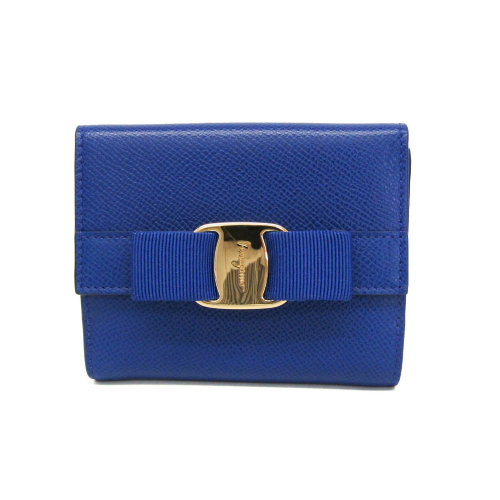 Salvatore Ferragamo Wallet (Bi-Fold) Leather: Salvatore Ferragamo Wallet (Bi-Fold) Leather This Salvatore Ferragamo wallet features a sleek blue leather design with a snap fastener closure, perfect for carrying essentials in style. With multiple