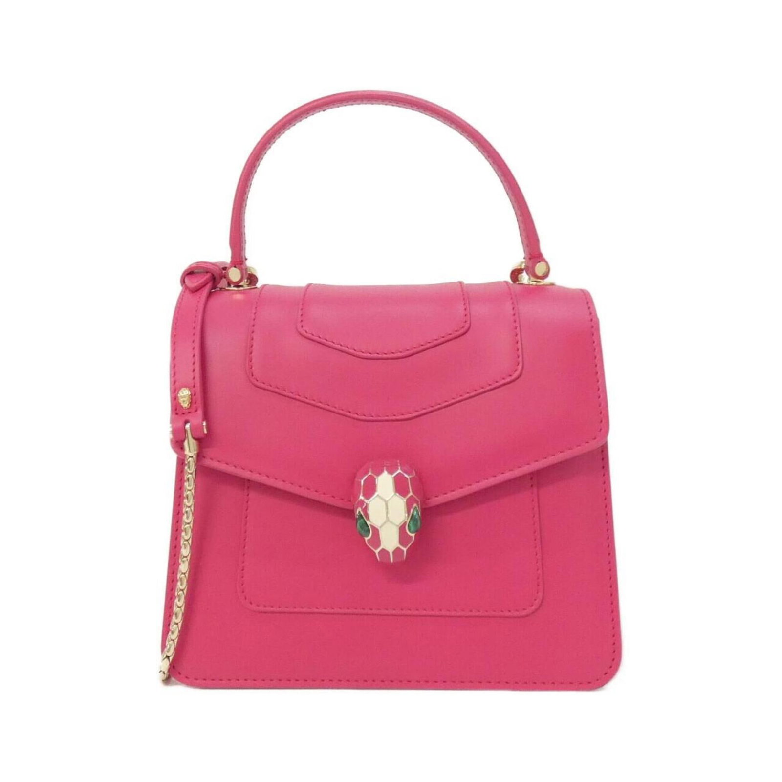 Bvlgari Handbag Leather: Bvlgari Handbag Leather Pink Bvlgari Handbag Leather. Made from high-quality leather, this handbag measures 16cm x 18.5cm x 10cm and features a signature. The pink color adds a touch of elegance to