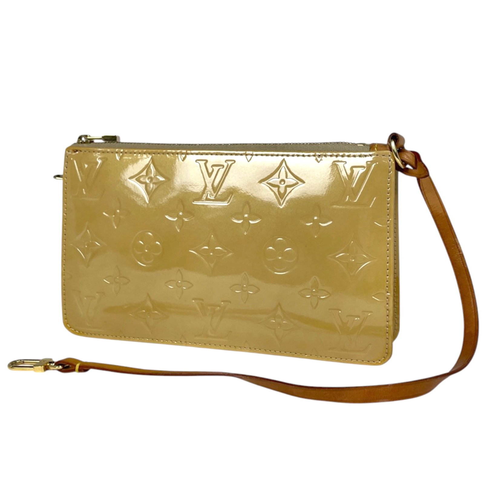 Vernis Monogram Pouch Vuitton Louis: Vernis Monogram Pouch Vuitton Louis Monogram Vernis Pouch from Louis Vuitton, featuring the iconic Beige color and signature Monogram pattern. This compact pouch measures 12cm x 20cm x 4cm and boasts 