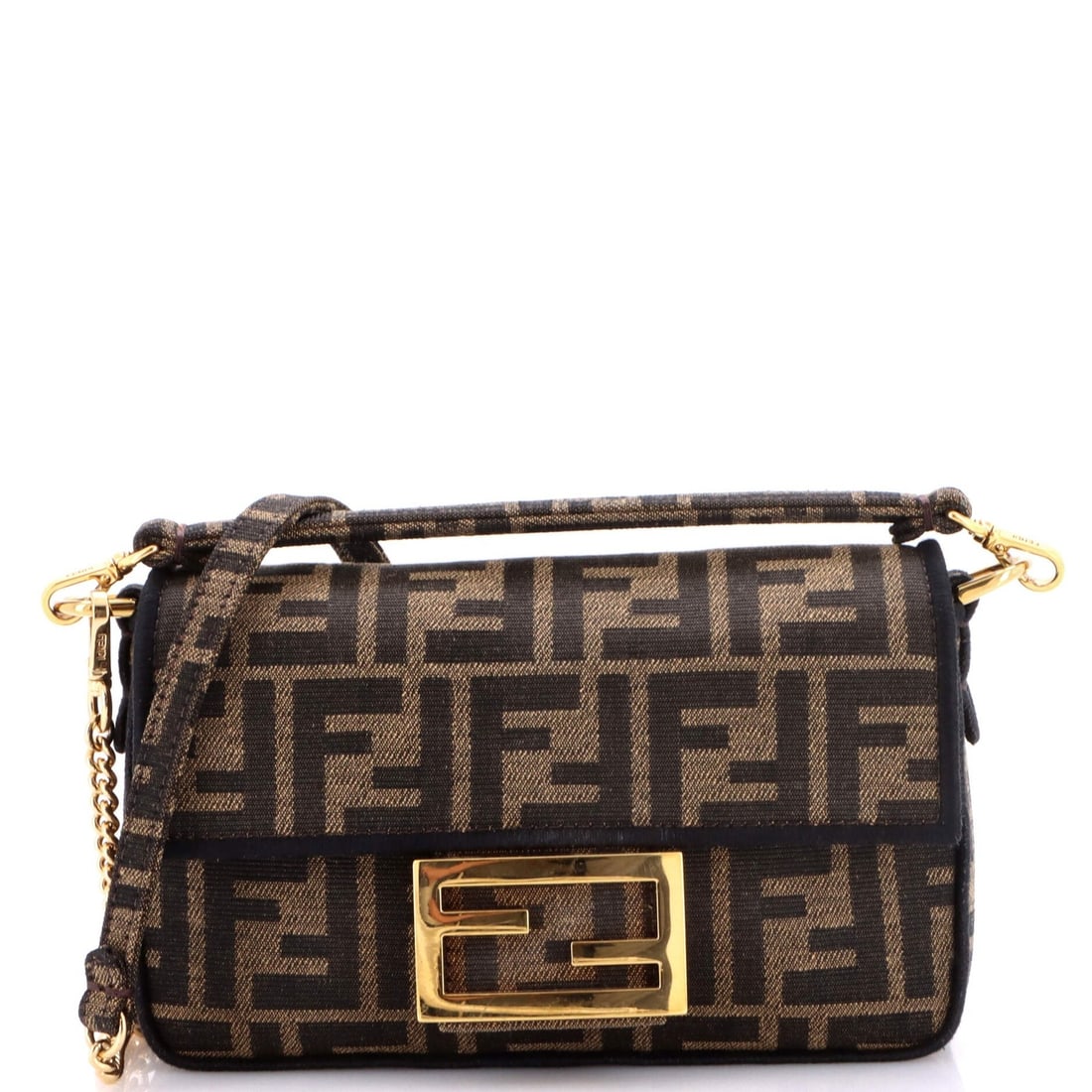 Baguette Fendi Mini Zucca Canvas Bag NM: Baguette Fendi Mini Zucca Canvas Bag NM Brown canvas Fendi Baguette Mini Zucca cross body bag with extra strap, featuring minor creases on exterior and interior. The bag measures 4.5" high, 8" wide, a