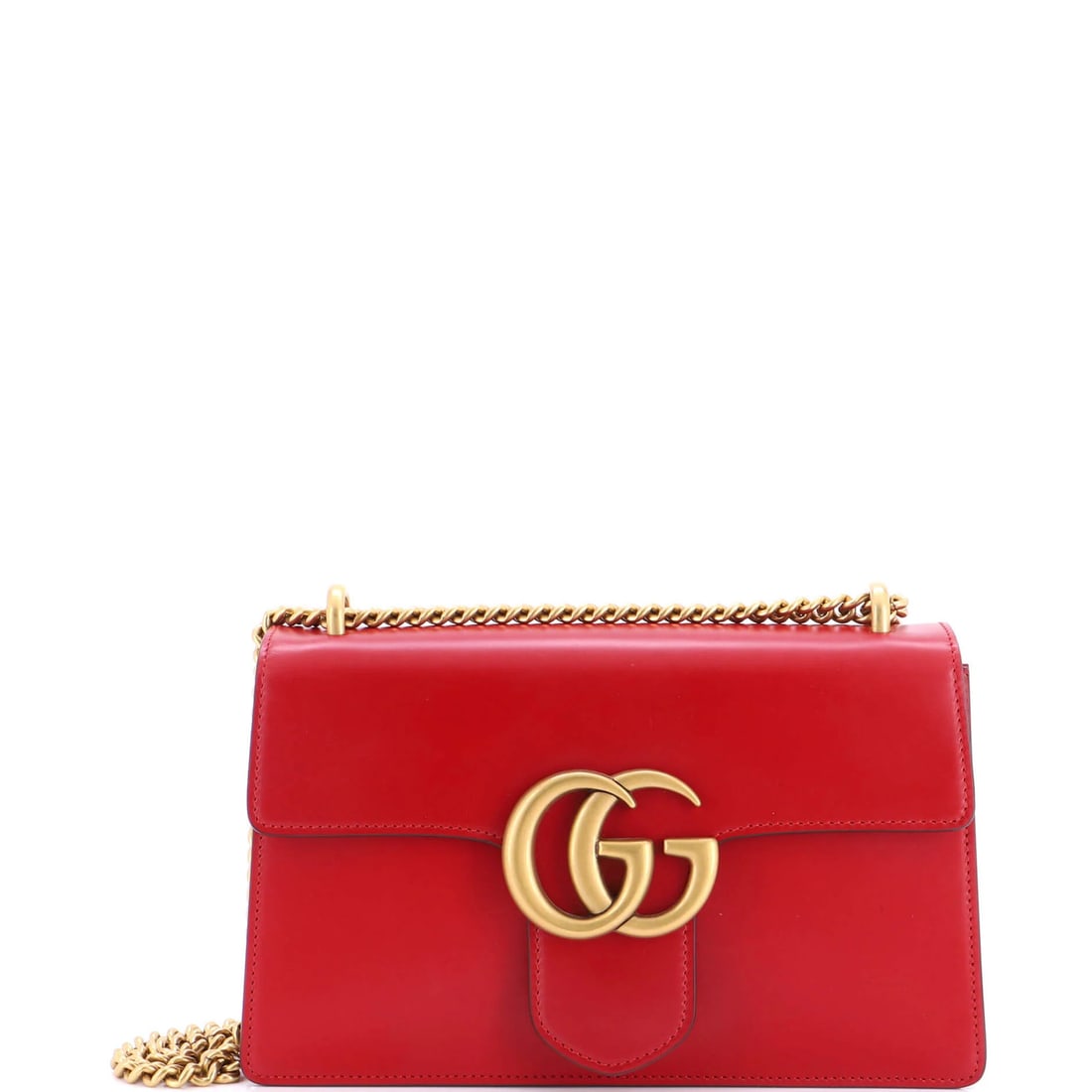 Chain Bag Leather Marmont Gucci GG Medium: Chain Bag Leather Marmont Gucci GG Medium Red Gucci GG Marmont Chain Shoulder Bag in Medium Size. This leather shoulder bag features the iconic chain strap and GG Marmont logo, with a neutral interior