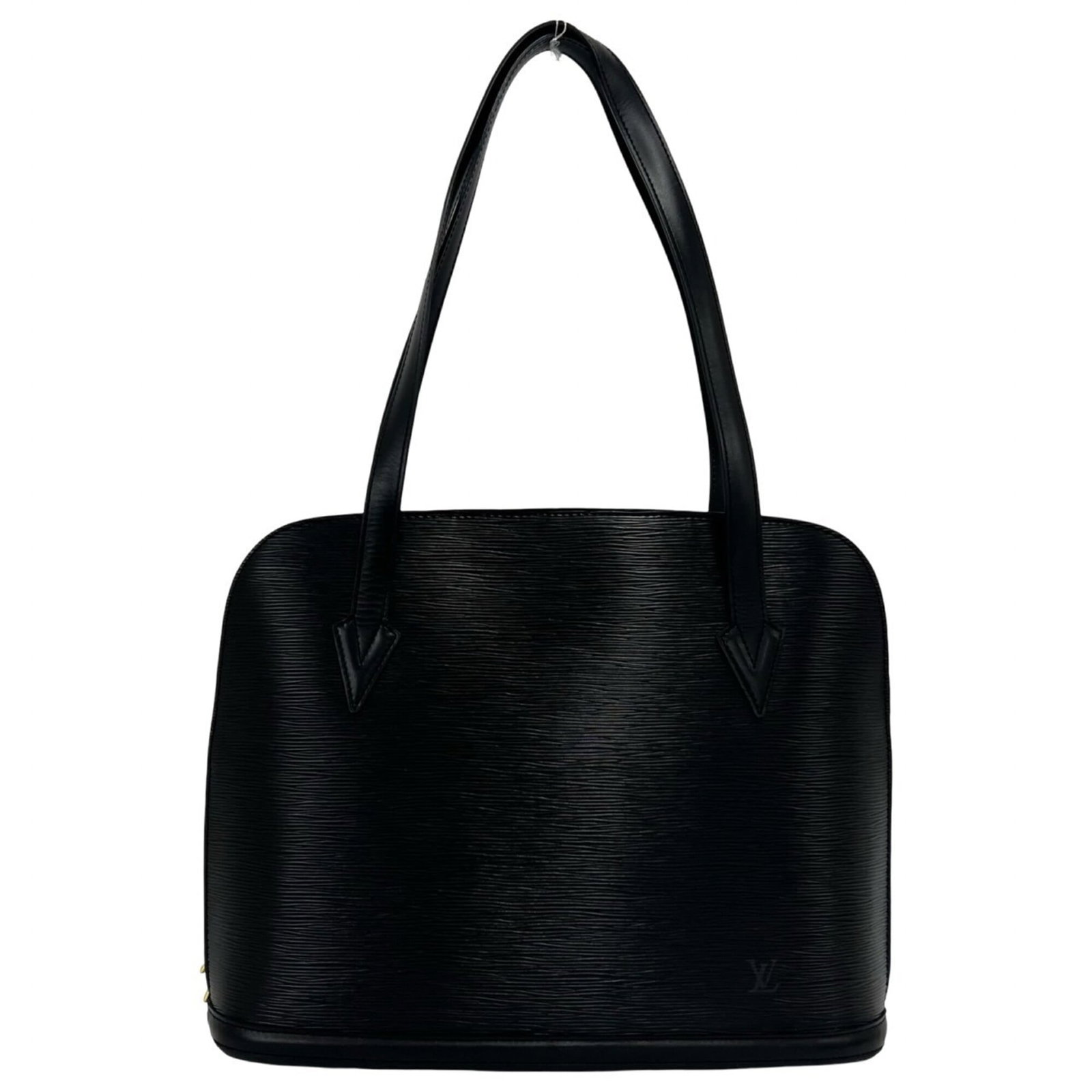Leather tote bag by Louis Vuitton: Leather tote bag by Louis Vuitton Black leather tote bag by Louis Vuitton, measuring 30cm x 38cm x 12cm. This classic design features high-quality leather construction and a timeless black color. A st