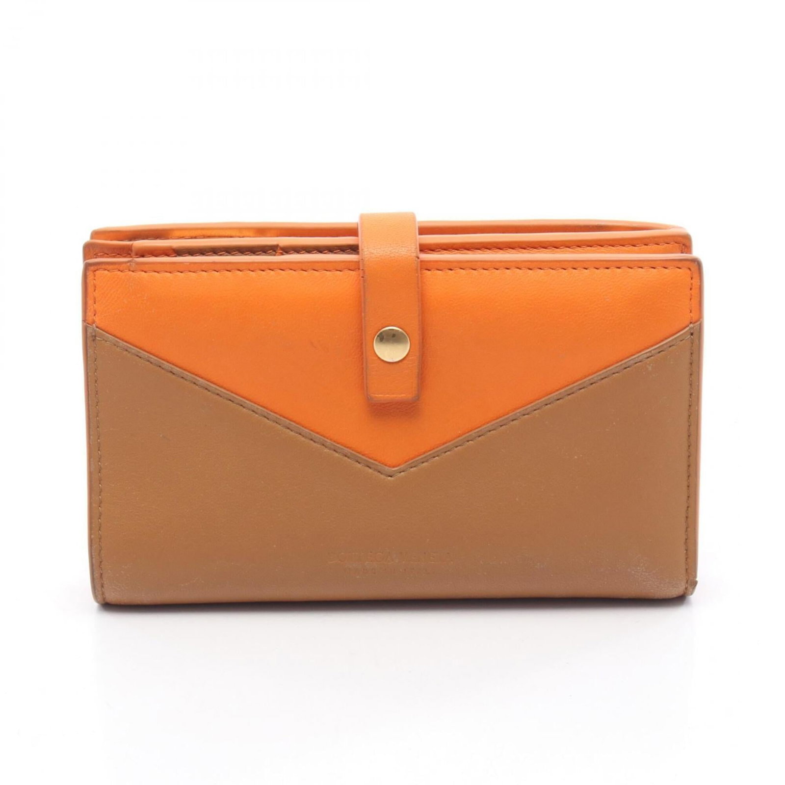 Veneta Bottega Bi Fold Leather Wallet: Veneta Bottega Bi Fold Leather Wallet Bottega Veneta's bi-fold leather wallet boasts sleek, sophisticated design with its brown and orange color combination. Made from high-quality leather, the