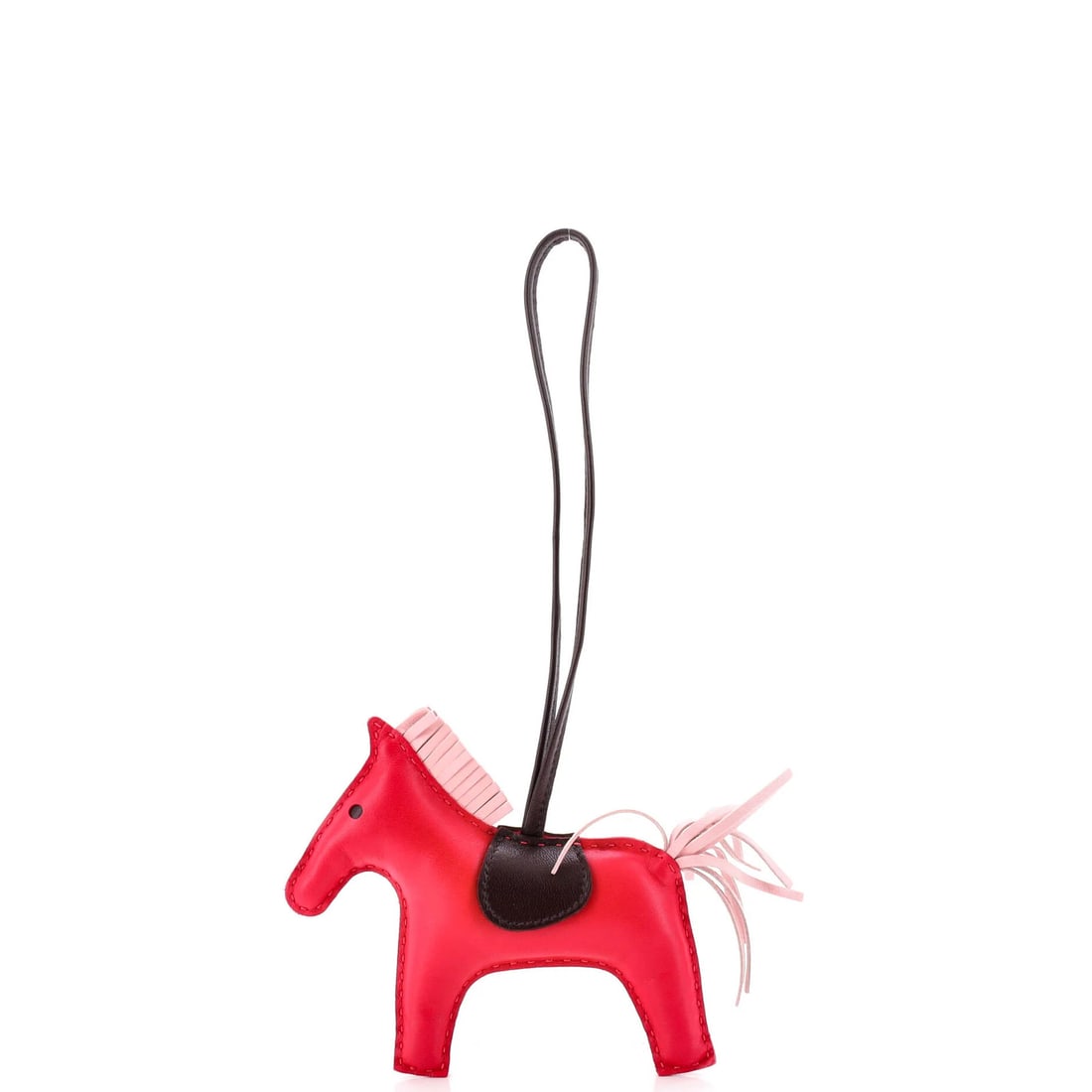 Hermes GriGri Rodeo Bag Charm Leather MM: Hermes GriGri Rodeo Bag Charm Leather MM Pink leather charm from the Hermes GriGri Rodeo Bag, measuring 4" x 4.5" x 1". The exterior and interior are made of pink leather, with minor wear throughout. 