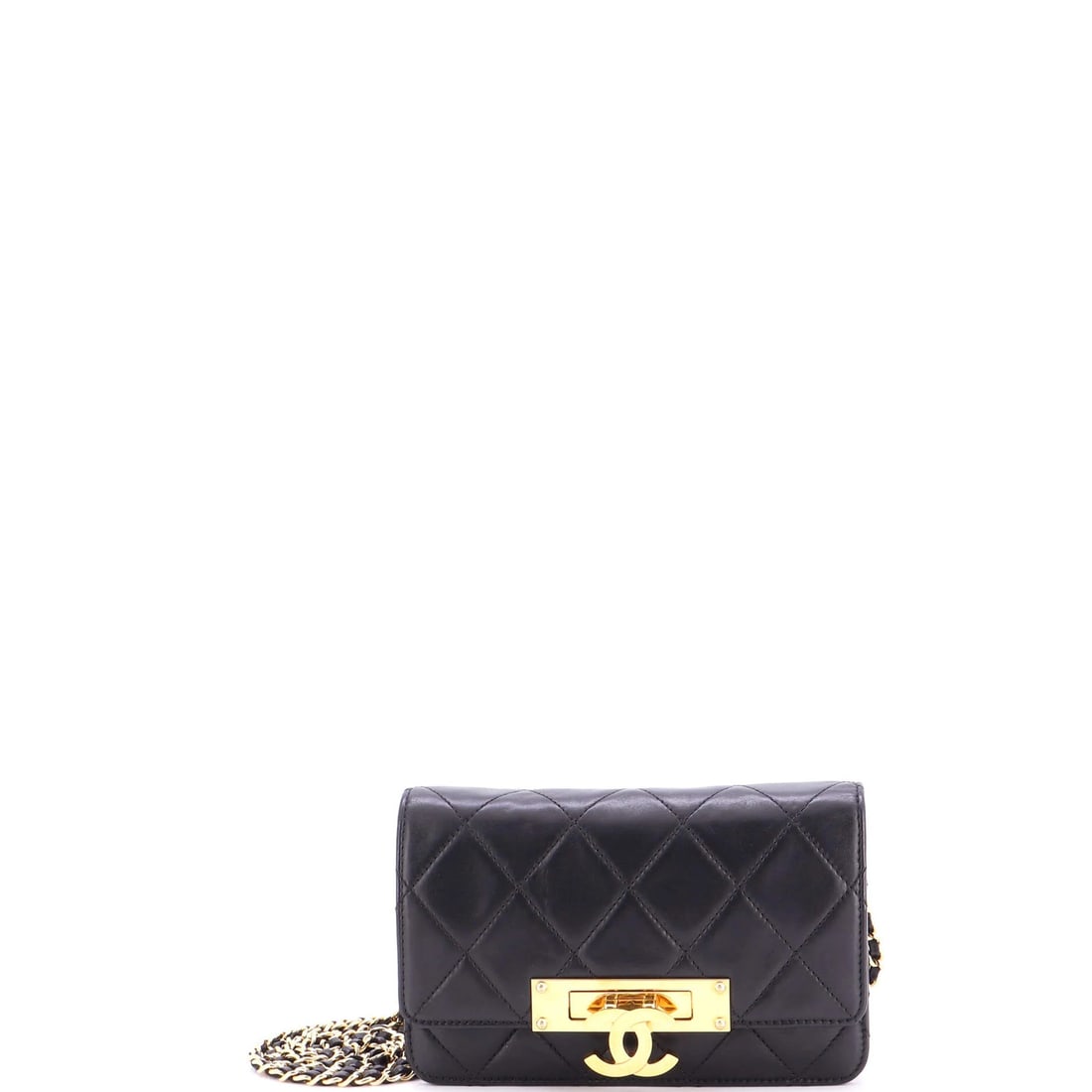 Chanel Golden Class Wallet on Chain Quilted Lambskin: Chanel Golden Class Wallet on Chain Quilted Lambskin Black quilted lambskin exterior, satin interior, and aged gold hardware define the classic look of this Chanel Golden Class Wallet on Chain. The wa