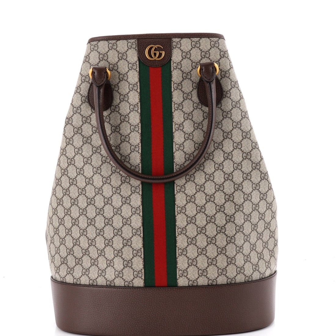 Duffle Bag Savoy Coated Canvas by Gucci: Duffle Bag Savoy Coated Canvas by Gucci Brown Gucci Savoy Coated Canvas Duffle Bag with Gold Hardware, featuring scuffs, stains, and minor creases on the exterior, and scuffs and discoloration on the 