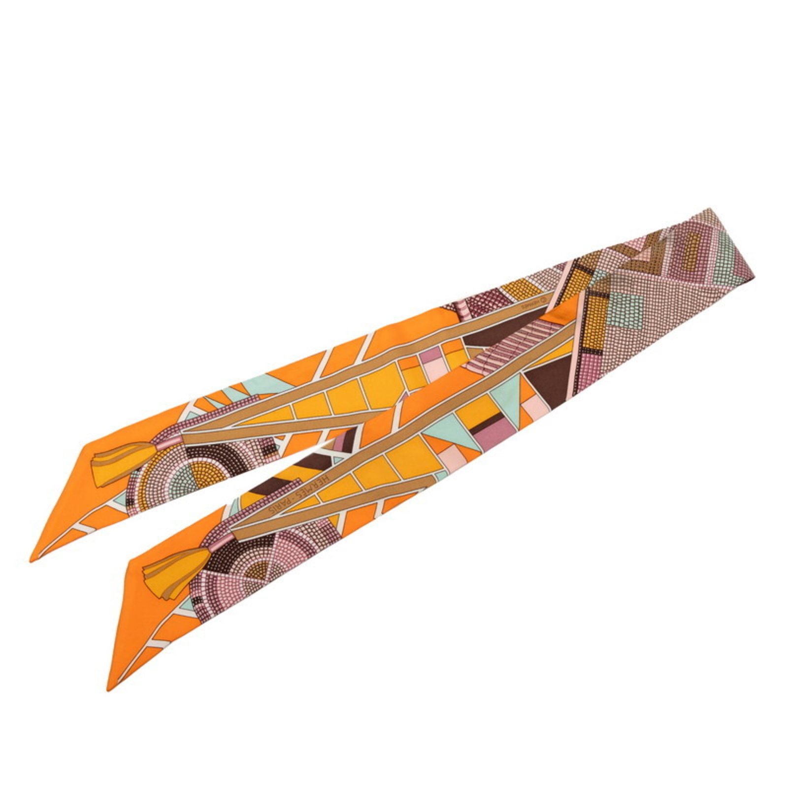 Hermes Silk Scarf: Hermes Silk Scarf Silk scarf from renowned brand Hermes, featuring a multi-color design. Made from high-quality silk, this compact accessory measures 87cm x 5cm. A stylish addition to any outfit. Item
