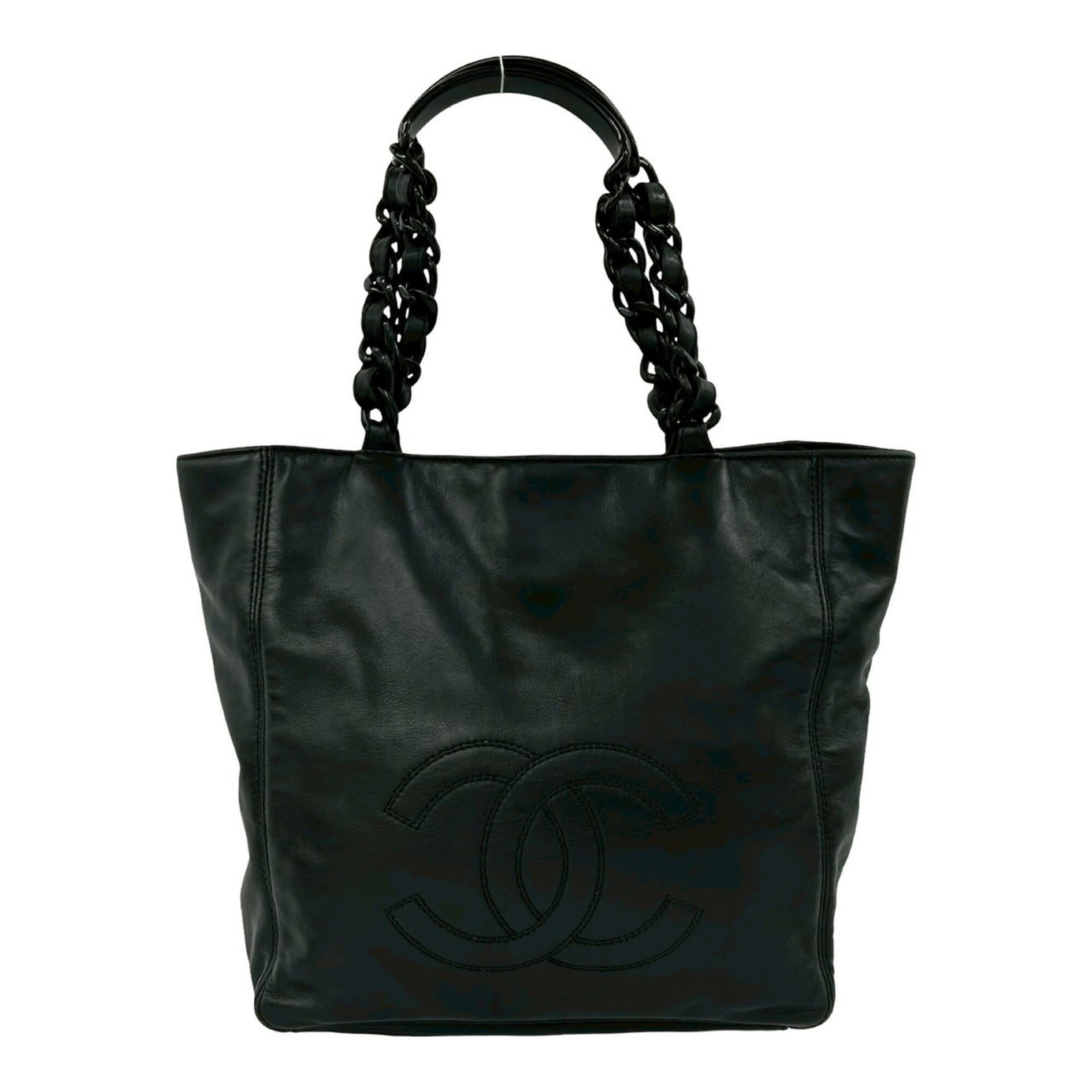 Chanel Handbag Leather Plastic: Chanel Handbag Leather Plastic Black Chanel Handbag Made from High-Quality Lambskin Leather and Plastic, Measuring 25cm x 24.5cm x 11cm. This stylish handbag features a classic design with a sleek