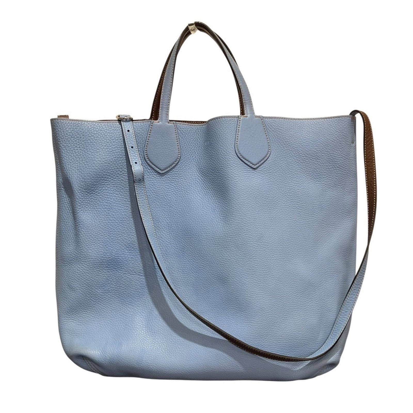 Gucci Tote Leather Bag: Gucci Tote Leather Bag Gucci Tote Leather Bag in Brown and Sky Blue, featuring premium leather construction with a classic tote design. Measuring 35cm x 44cm x 12cm, the bag boasts a spacious