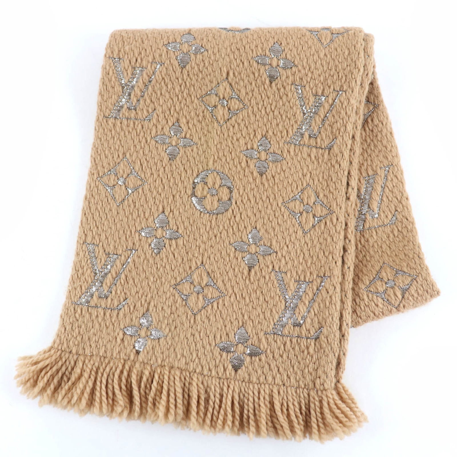 Louis Vuitton M75834 Echarpe Logomania Shine Wool Silk Fringe Scarf Beige Made In Italy Women'S: Louis Vuitton M75834 Echarpe Logomania Shine Wool Silk Fringe Scarf Beige Made In Italy Women'S Made in Italy, this Louis Vuitton M75834 Echarpe Logomania Shine Wool Silk Fringe Scarf boasts a