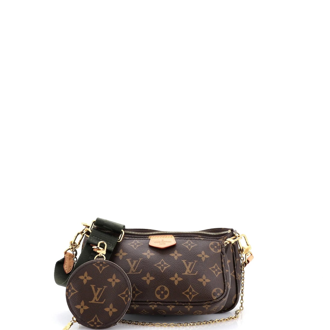 Louis Vuitton Monogram Canvas Pochette Multi Accessoires: Louis Vuitton Monogram Canvas Pochette Multi Accessoires Brown Louis Vuitton Monogram Canvas Pochette Multi Accessoires, featuring a classic cross body design with a coated canvas exterior and gold