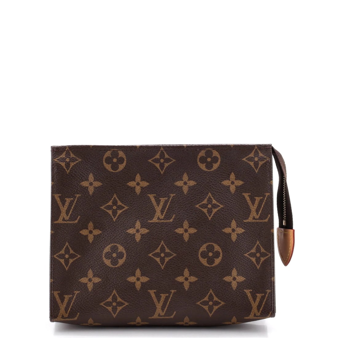 Louis Vuitton Toiletry Pouch Monogram Canvas 19: Louis Vuitton Toiletry Pouch Monogram Canvas 19 Brown Louis Vuitton Toilety Pouch Monogram Canvas 19 measures 5.5" x 7" x 2". The exterior features a canvas coating with light creases and scuffs, whil