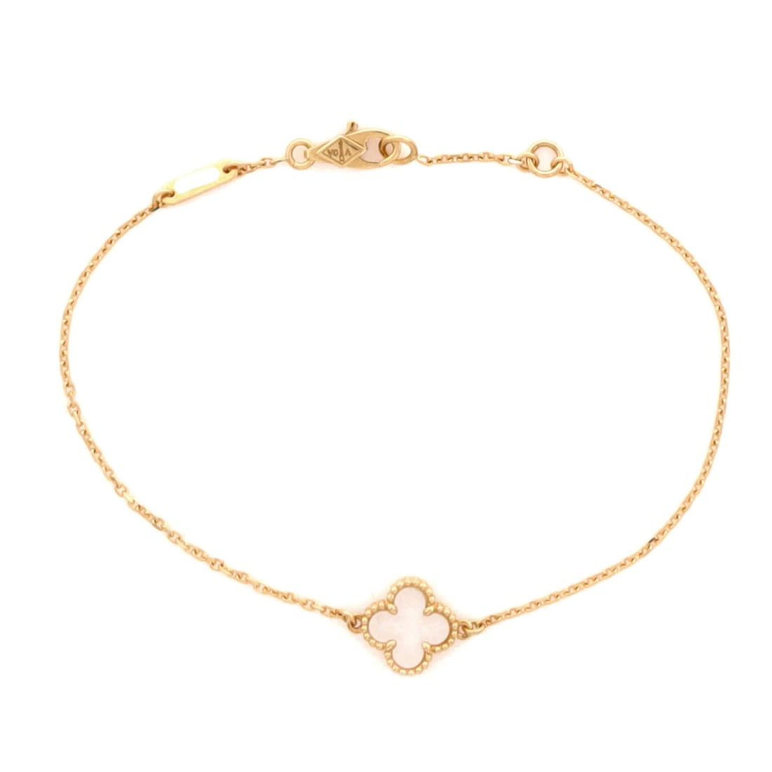 Sweet Alhambra 18K Yellow Gold Mother of Pearl by Van Cleef & Arpels: Sweet Alhambra 18K Yellow Gold Mother of Pearl by Van Cleef & Arpels 18K Yellow Gold Mother of Pearl by Van Cleef & Arpels - A Timeless Masterpiece. This exquisite Sweet Alhambra bracelet showcases a 