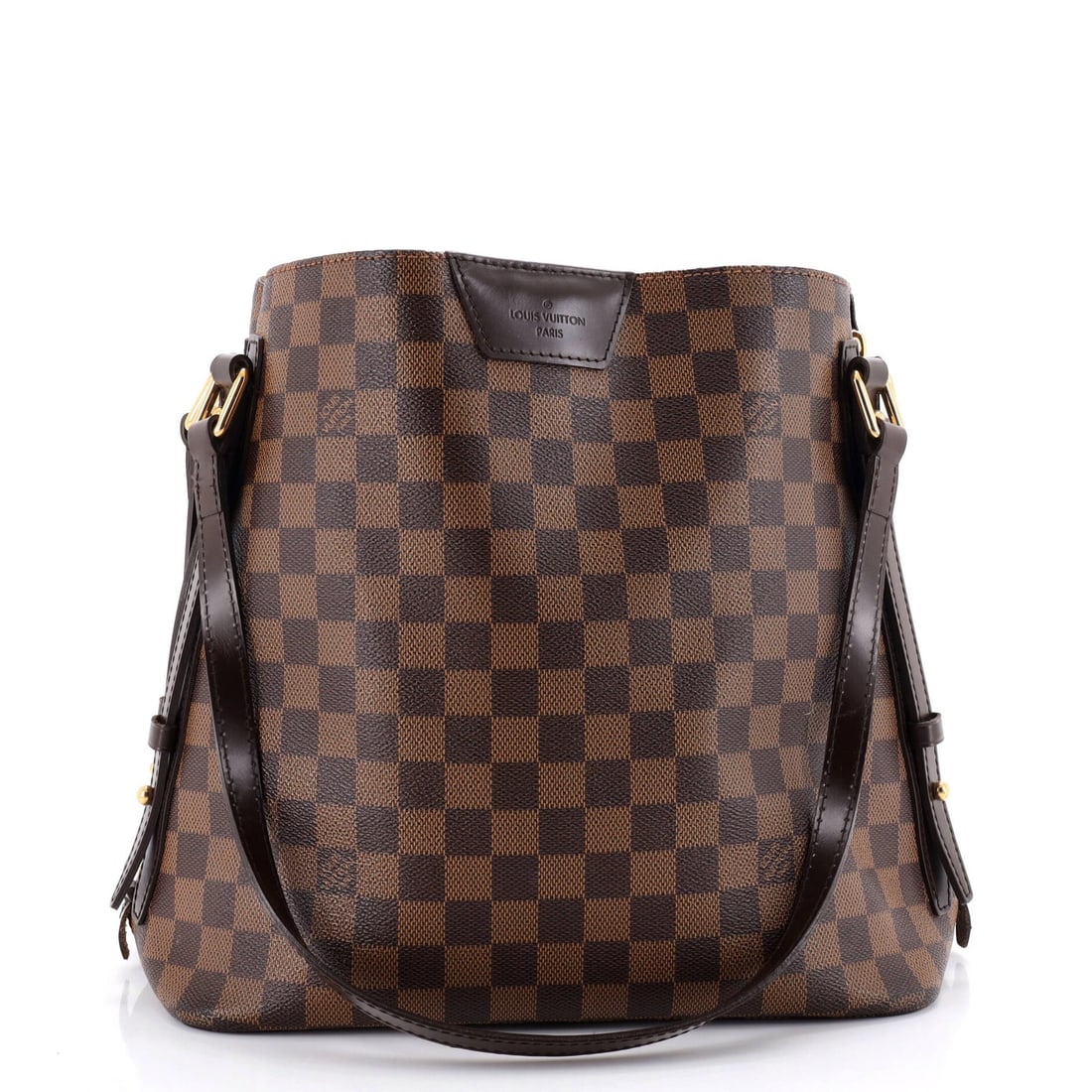 Cabas Damier Rivington Louis Vuitton: Cabas Damier Rivington Louis Vuitton Brown Cabas Rivington Damier Louis Vuitton bag with canvas exterior and red interior, featuring gold hardware. The bag has a classic shoulder design with a handle