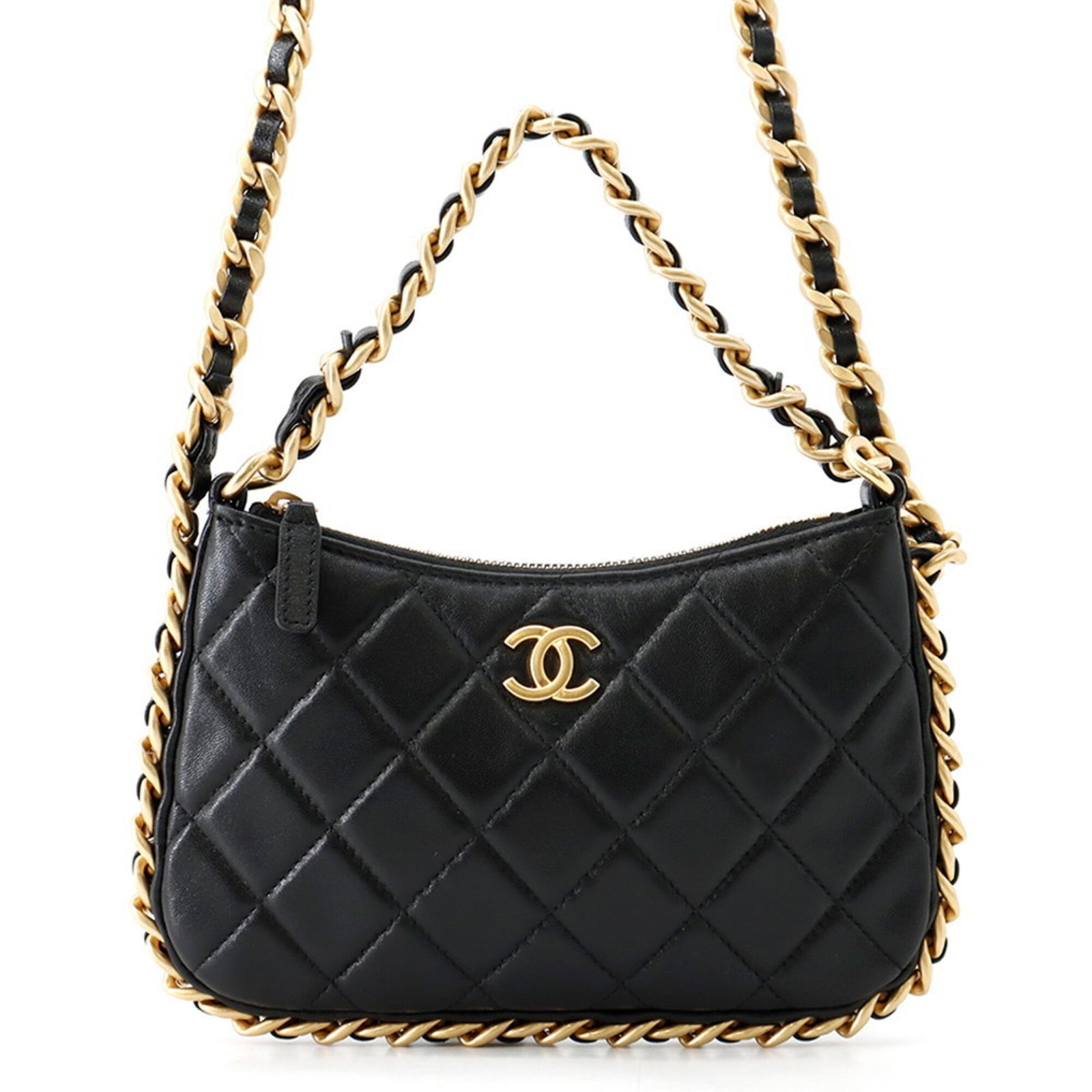 Shoulder Bag Leather Chanel: Shoulder Bag Leather Chanel The Chanel Shoulder Bag in black lambskin leather features a sleek and sophisticated design, with clean lines and a classic shape. Measuring 13.5cm x 21cm x 1.5cm, it is a 