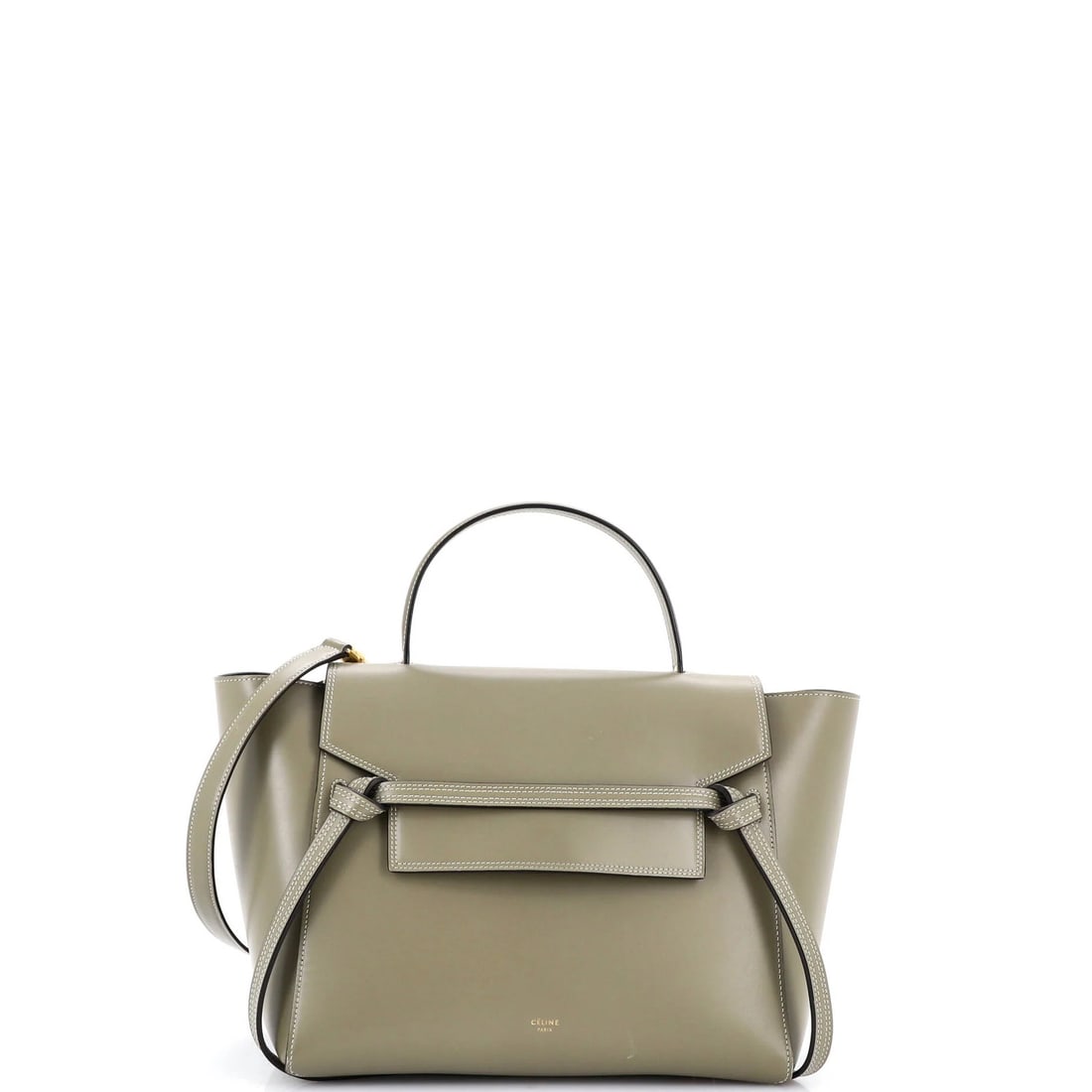 Calfskin Celine Belt Bag Smooth: Calfskin Celine Belt Bag Smooth The Celine Belt Bag Smooth in green calfskin leather features a sleek, shoulder-bag design with a 21" strap drop and a smooth exterior finish. This micro belt bag