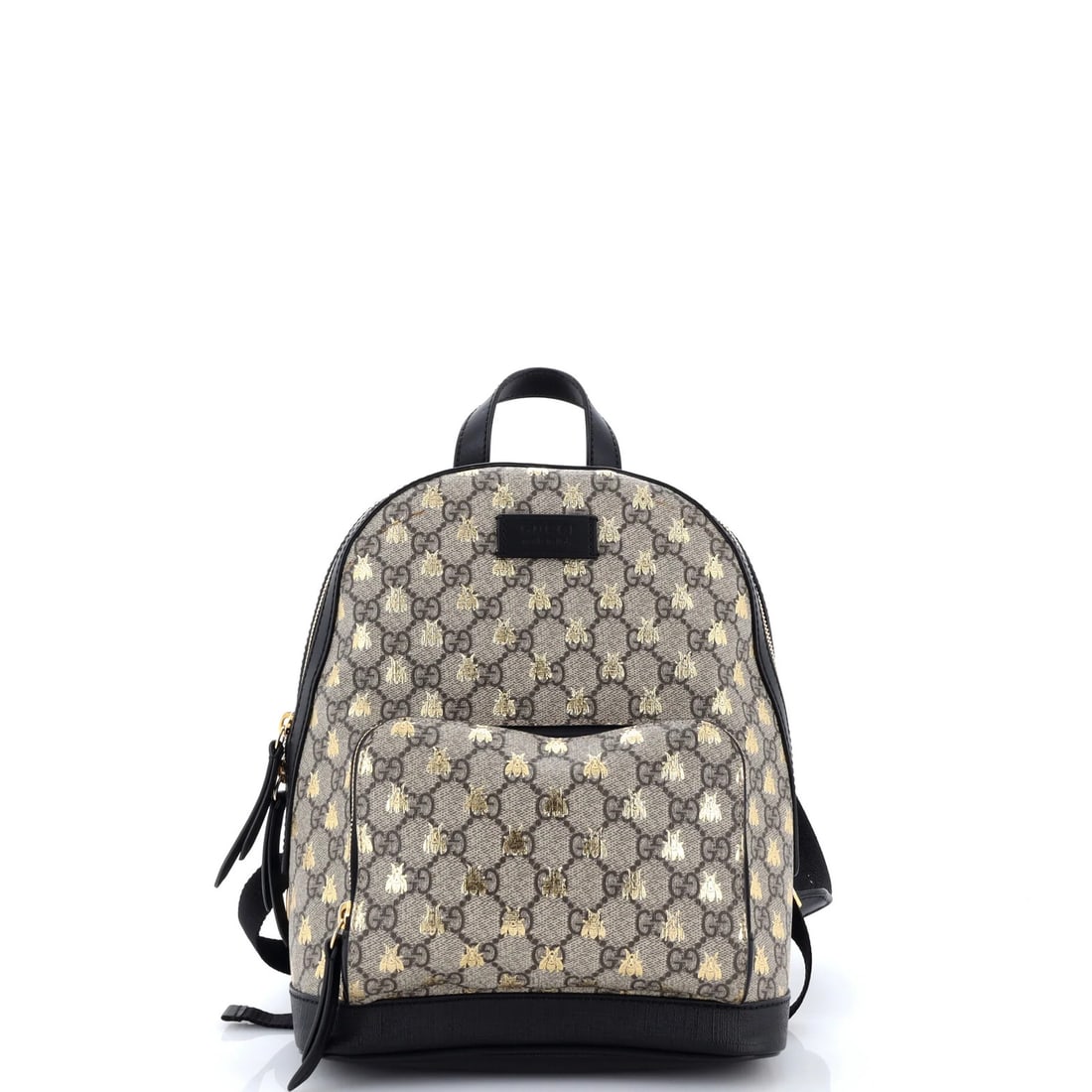 Gucci Coated Canvas GG Printed Zip Backpack Small Pocket: Gucci Coated Canvas GG Printed Zip Backpack Small Pocket Canvas Coated GG Printed Zip Backpack Small Pocket from Gucci, featuring a classic design with a small zip pocket and gold hardware. Measuring