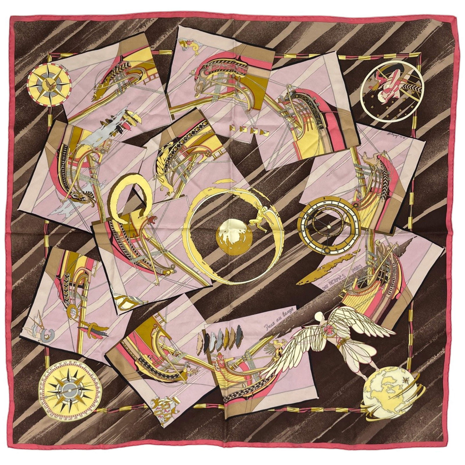 Hermes Silk Scarf: Hermes Silk Scarf Silk scarf from renowned luxury brand Hermes, featuring a vibrant multi-color design with pink accents. Made from high-quality silk, measuring 90cm x 89cm in size. Bears the