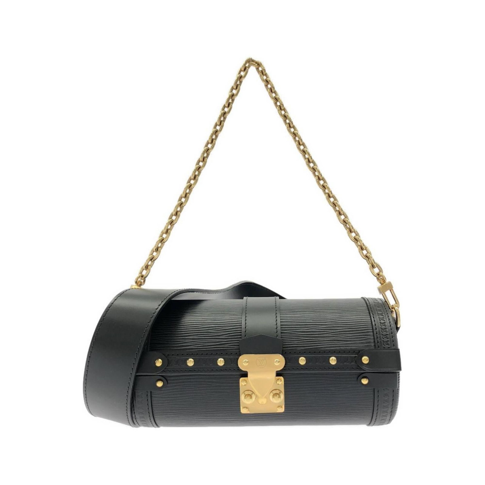 Vuitton Leather Epi Bag Shoulder Louis: Vuitton Leather Epi Bag Shoulder Louis Black Epi leather shoulder bag with gold hardware from Louis Vuitton, featuring a signature and measuring 10cm x 20cm x 7cm. The bag's sturdy design and