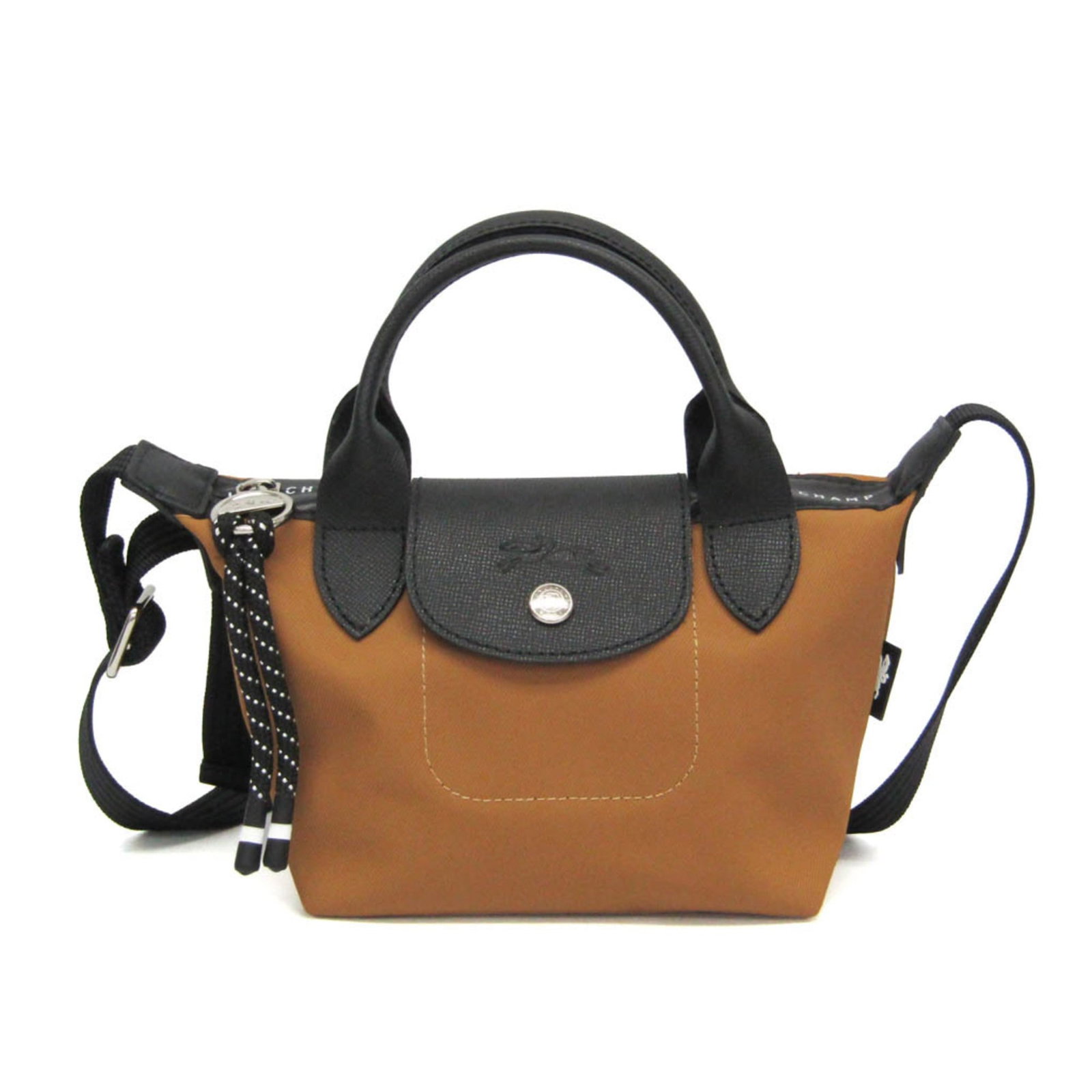 Handbag Leather Polyamide Longchamp Shoulder: Handbag Leather Polyamide Longchamp Shoulder This Longchamp Energy x ECONYL collaboration handbag features a unique blend of polyamide and leather materials, with a top zipper width of 20cm and